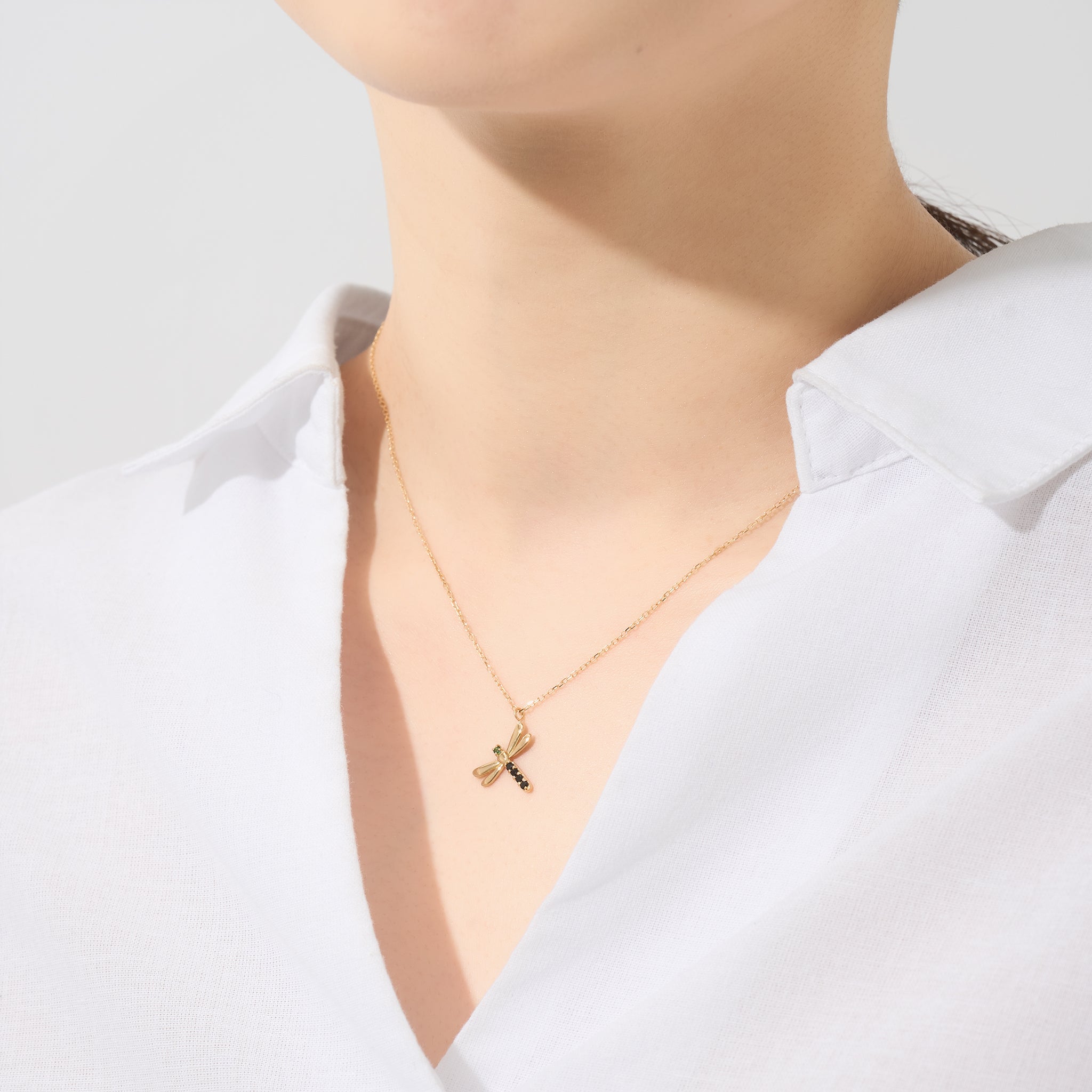 グリーンクォーツ/ブラックカルセドニー K18ネックレス(トンボモチーフ)《25N02908》