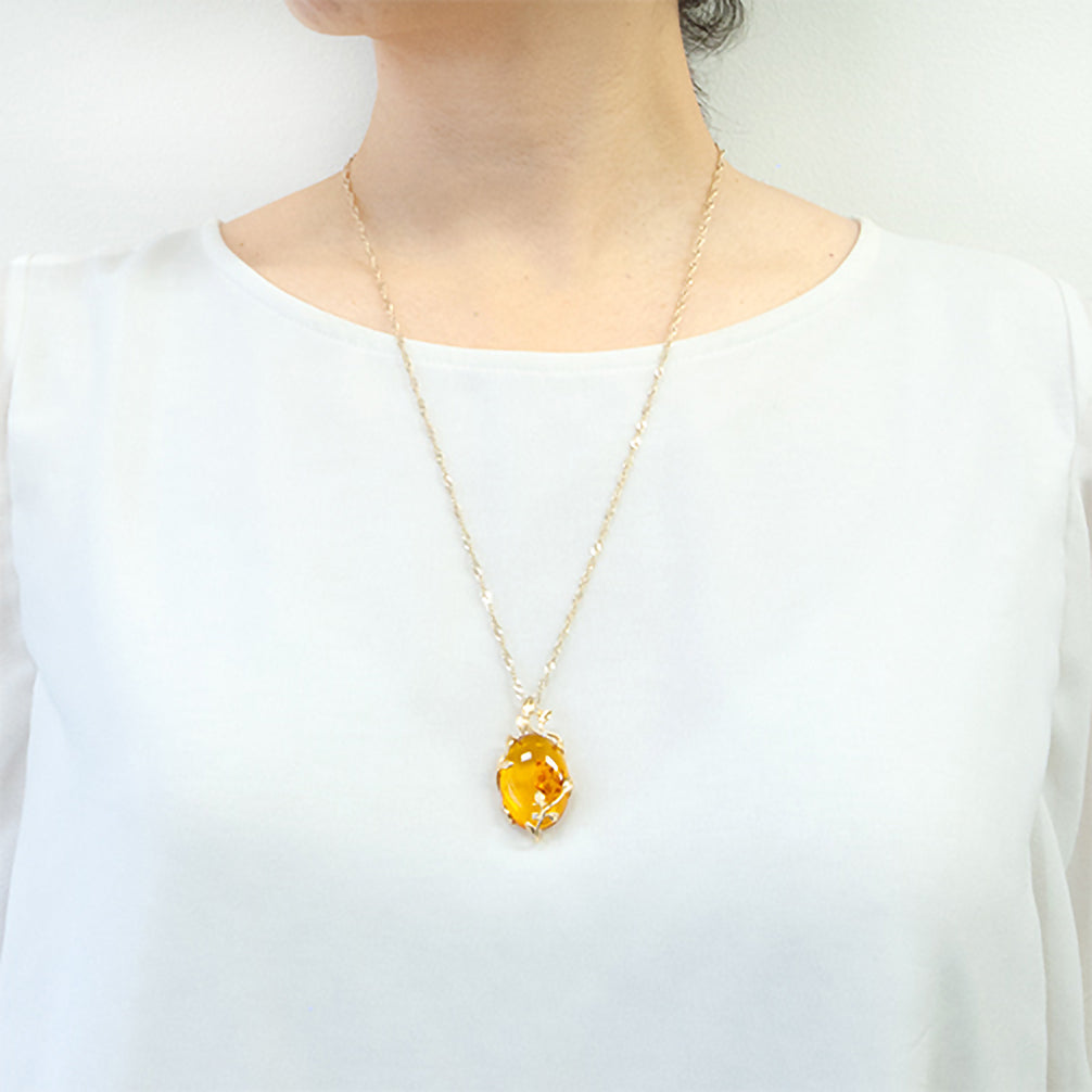 琥珀(こはく) シルバーネックレス(ロング/60cm)《25N03001》