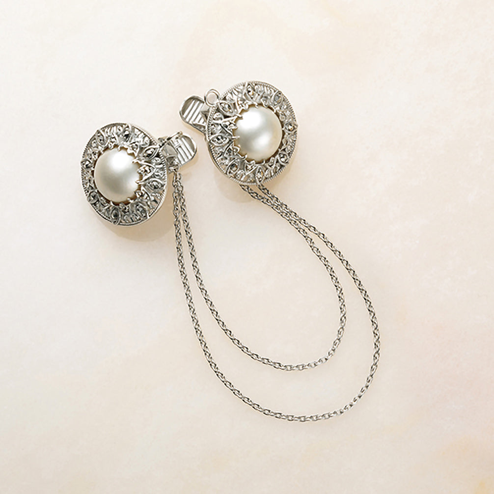 パール シルバーカーディガンクリップ(マベ真珠/11mm)《25N03003》