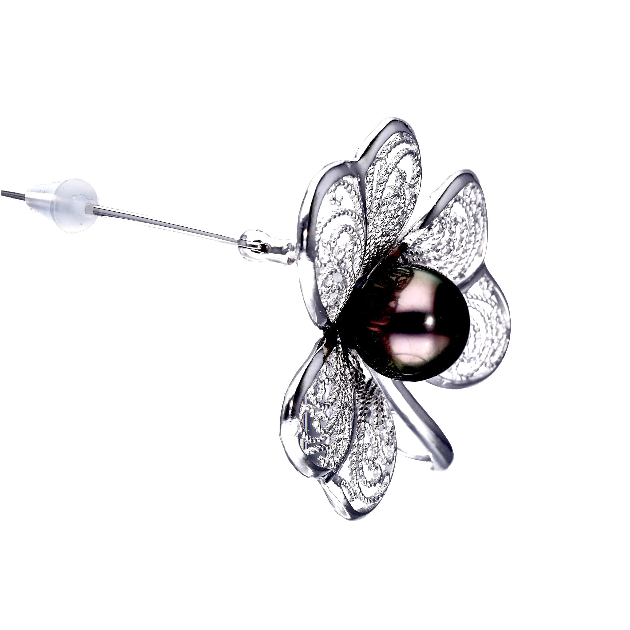 【希少✨廃盤品】  花束デザイン ブローチ シルバー 多色 オーガンジー刺繍 紫陽花ブローチ(シルバー)《受注制作》 | iichi 日々