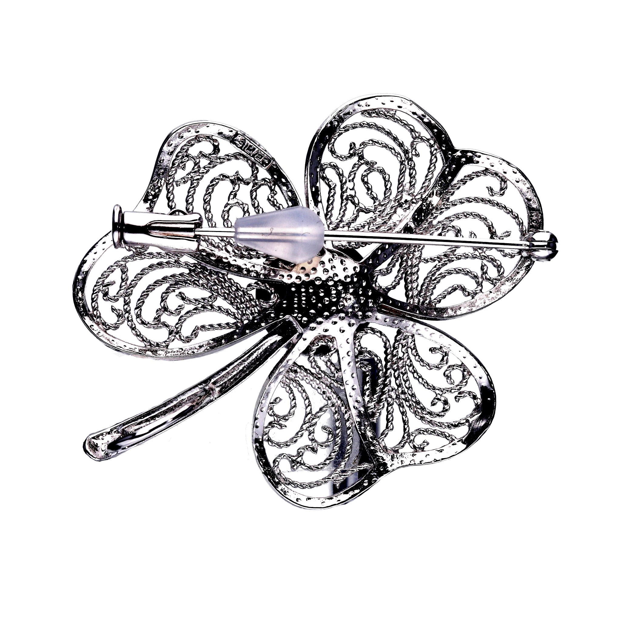 パール シルバーブローチ(黒蝶真珠/9mm/クローバーモチーフ/6月誕生石