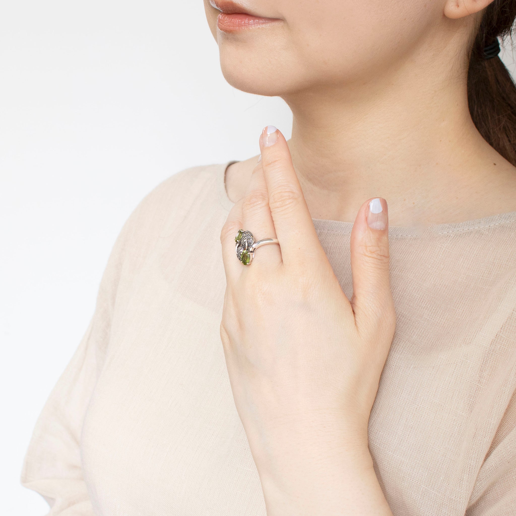 ペリドット/マルカジット シルバーリング(8月誕生石)《25T10203