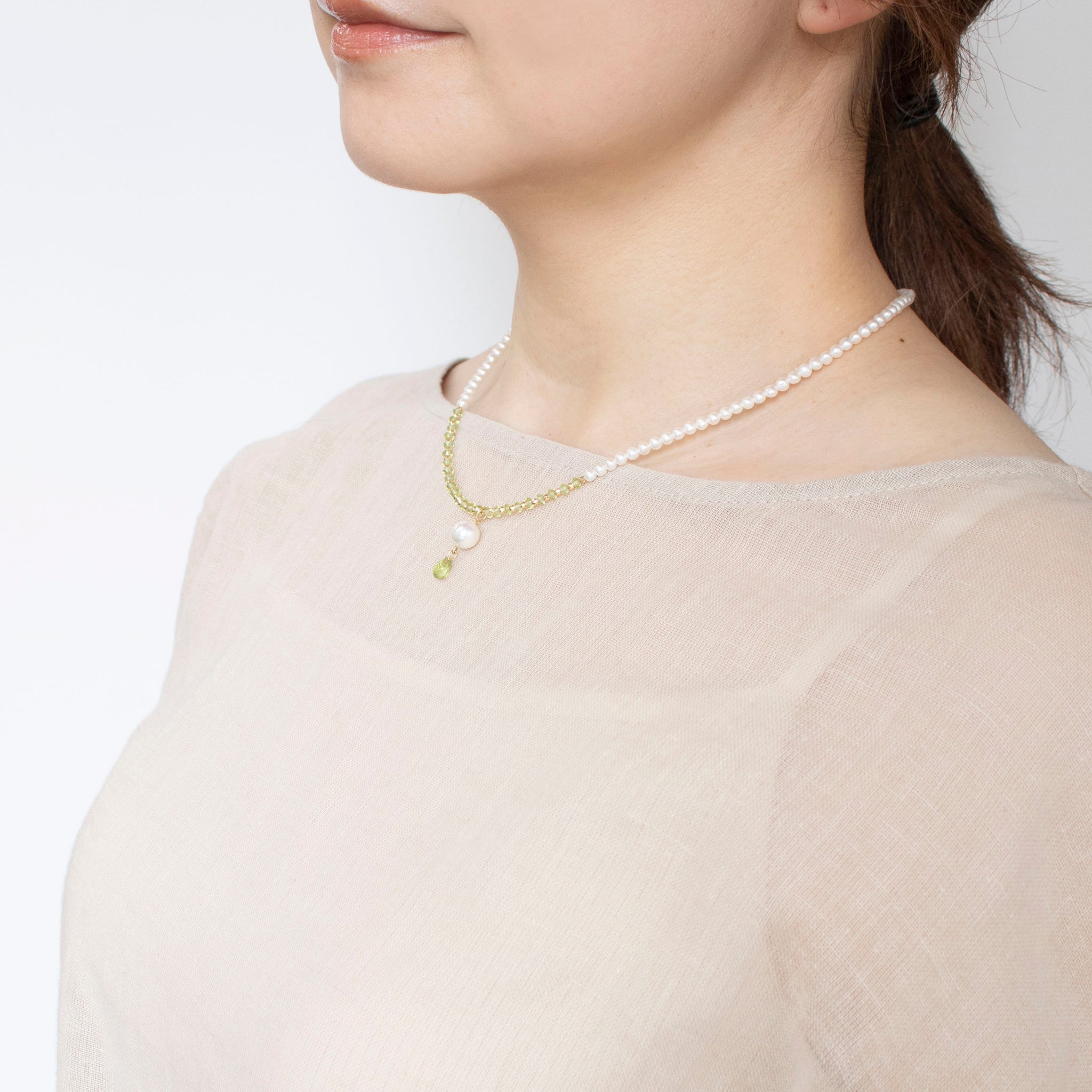 【限定数6】ペリドット/パール K18ネックレス(アコヤ真珠/7mm)《25T10205》