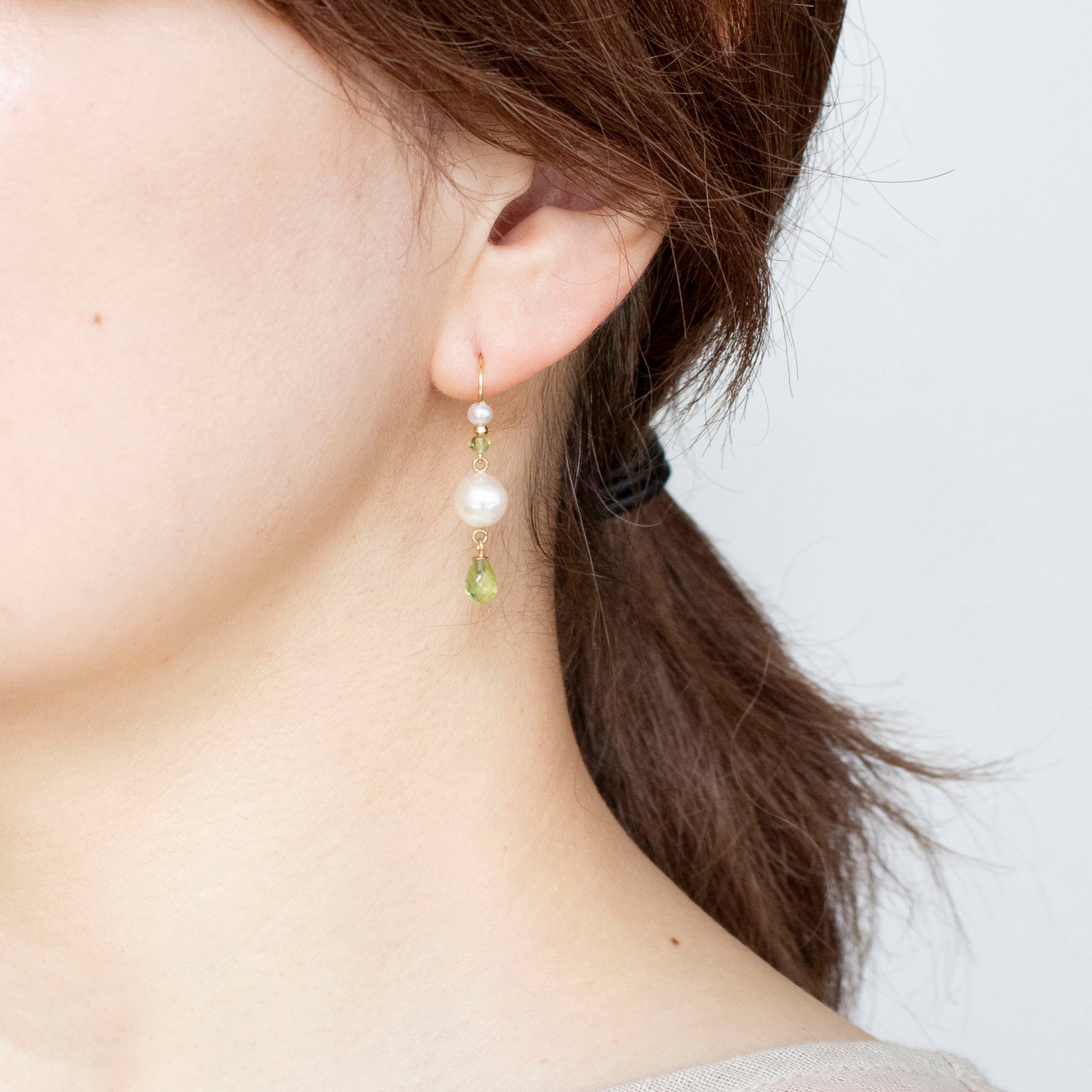 限定数6】ペリドット/パール K18ピアス(アコヤ真珠/7mm