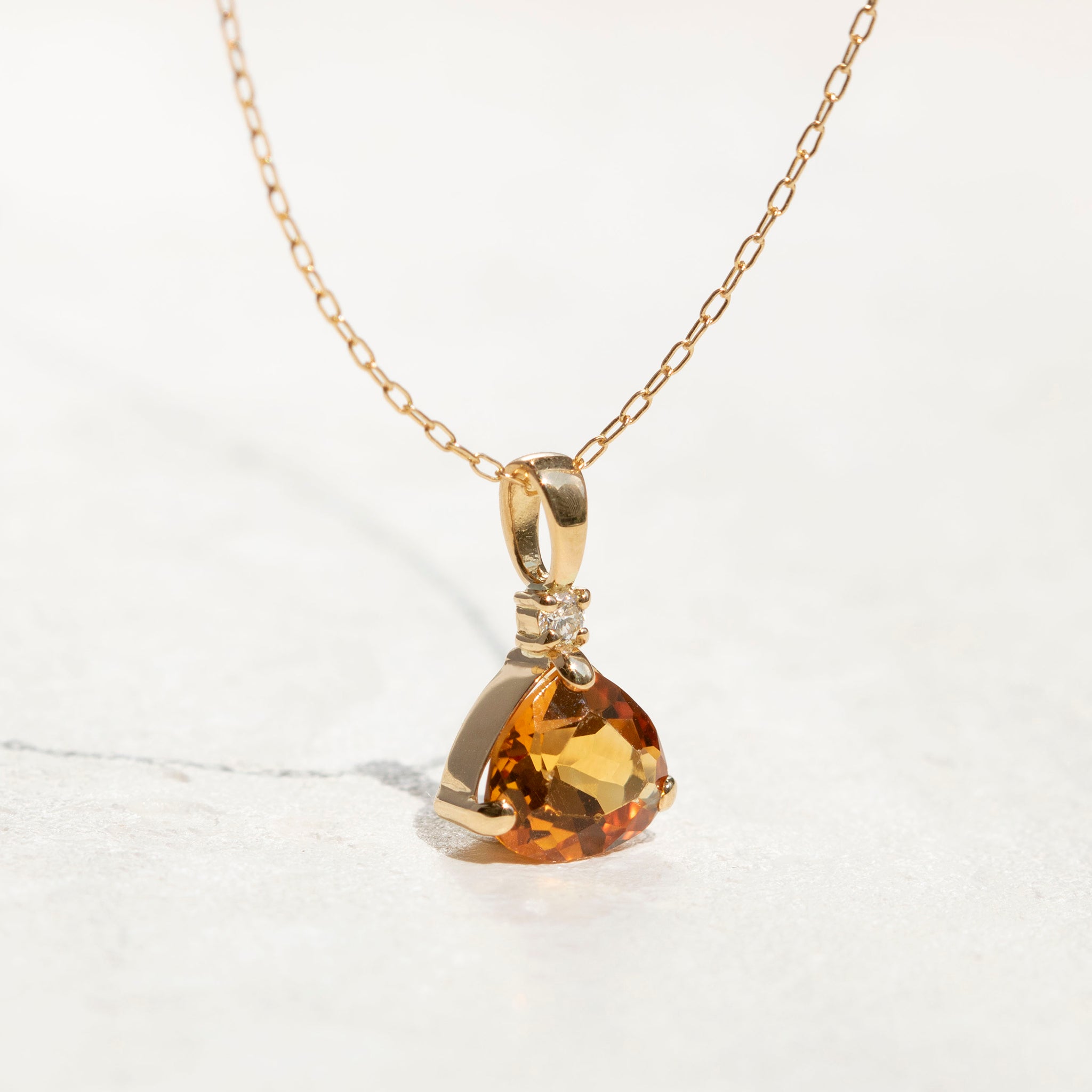 シトリン/ダイヤモンド K18ネックレス(11月誕生石)《25T10259》