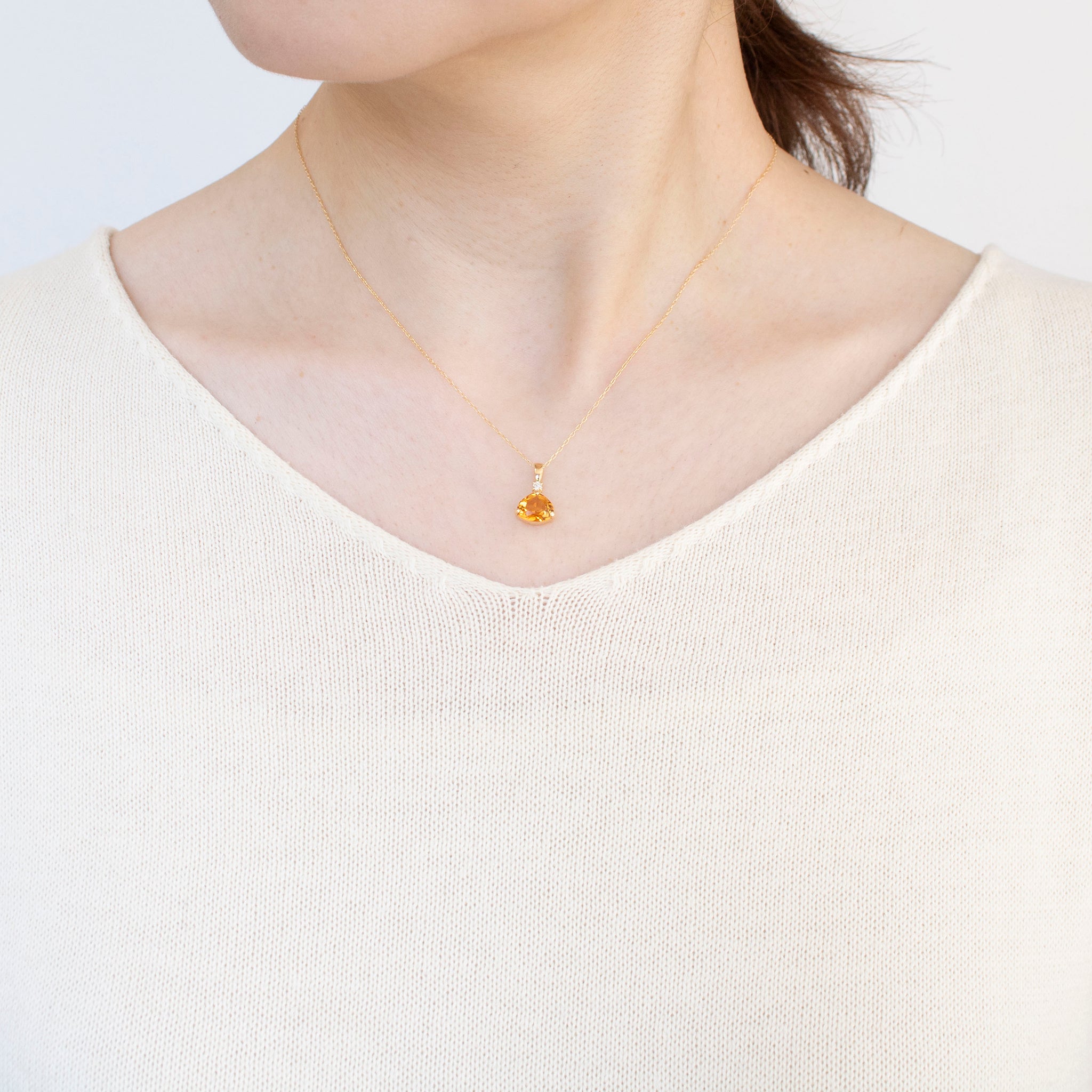 シトリン/ダイヤモンド K18ネックレス(11月誕生石)《25T10259》