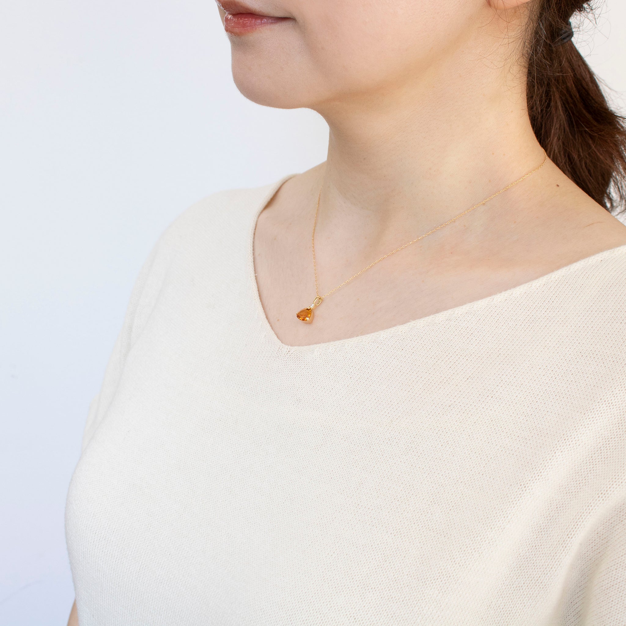 シトリン/ダイヤモンド K18ネックレス(11月誕生石)《25T10259》