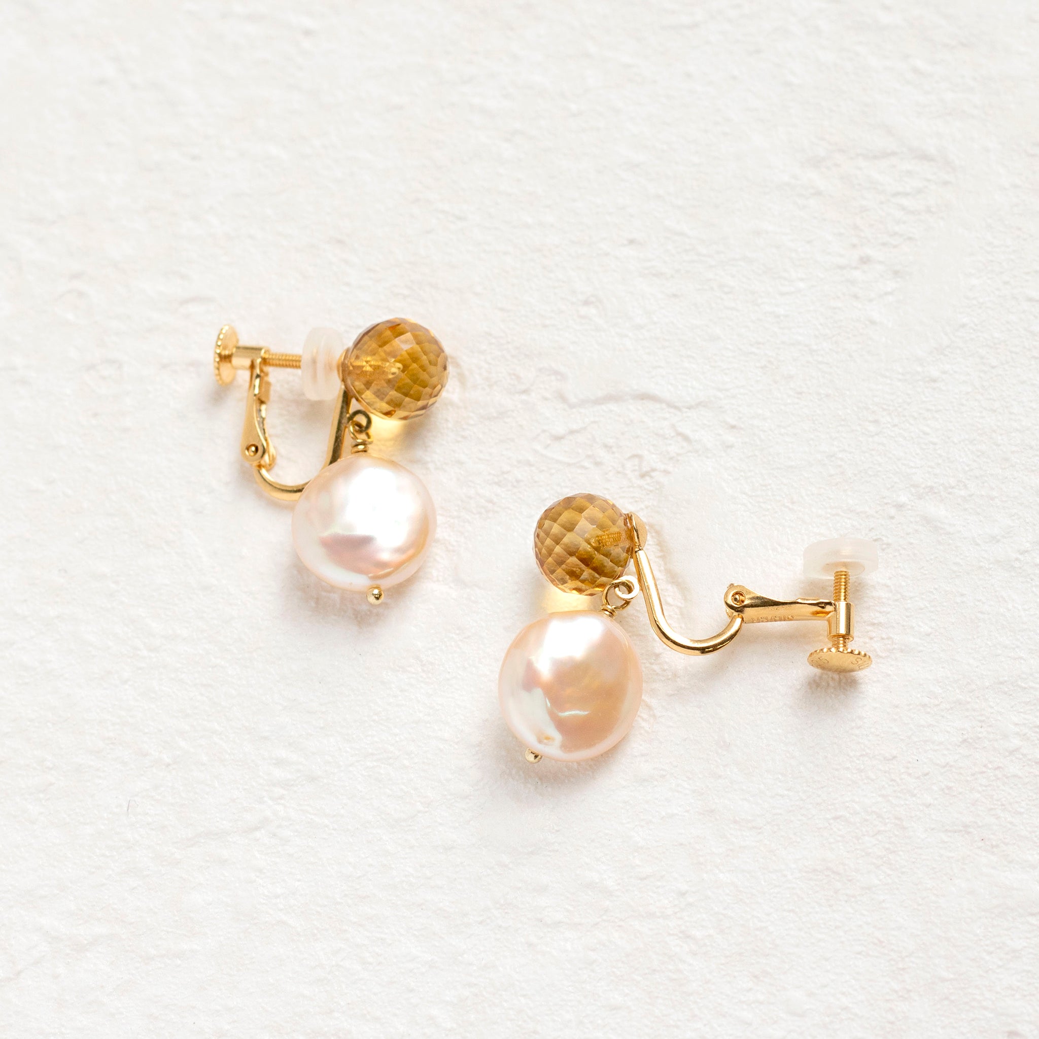 シトリン/パール シルバーイヤリング(淡水真珠)《25T10260》