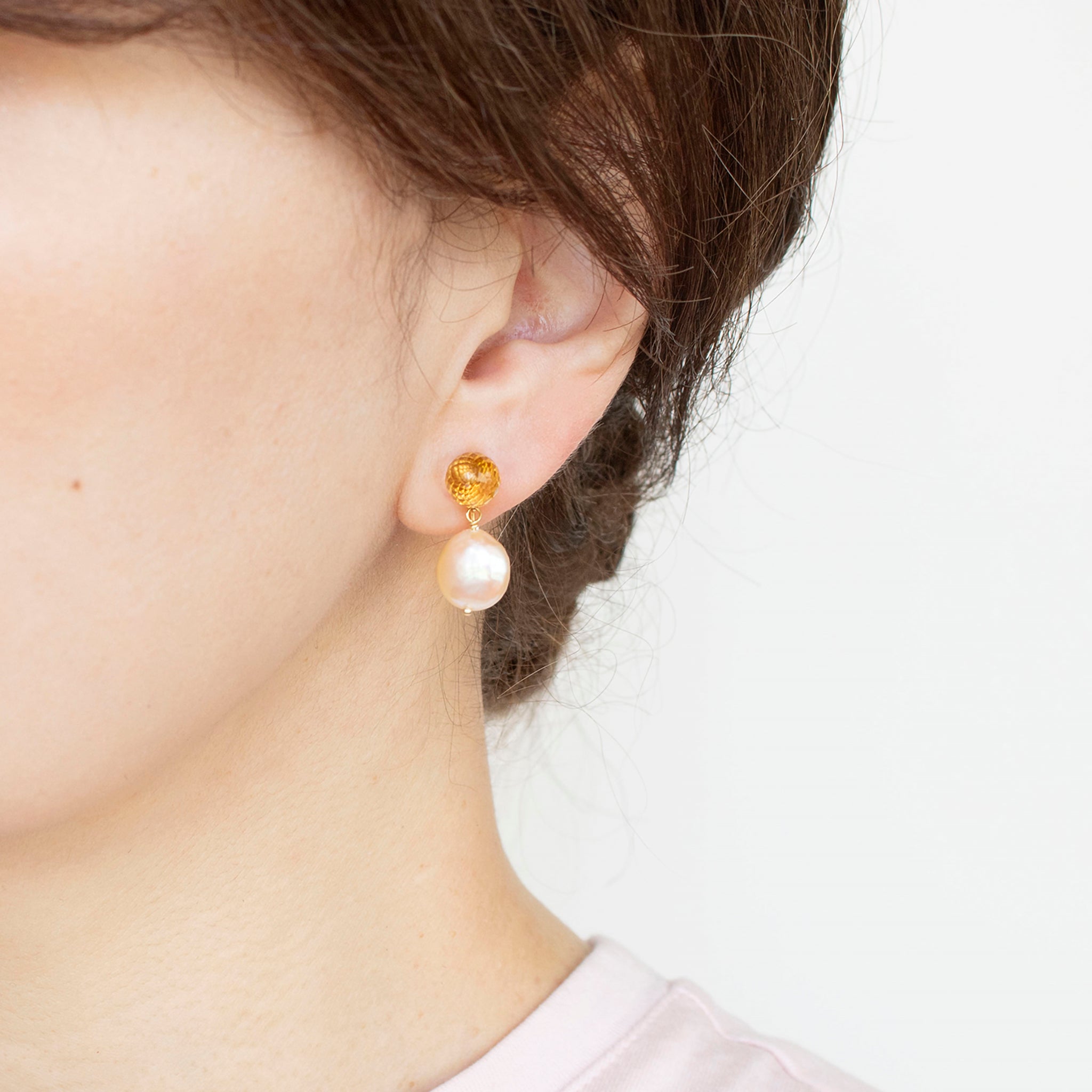 シトリン/パール シルバーイヤリング(淡水真珠)《25T10260》