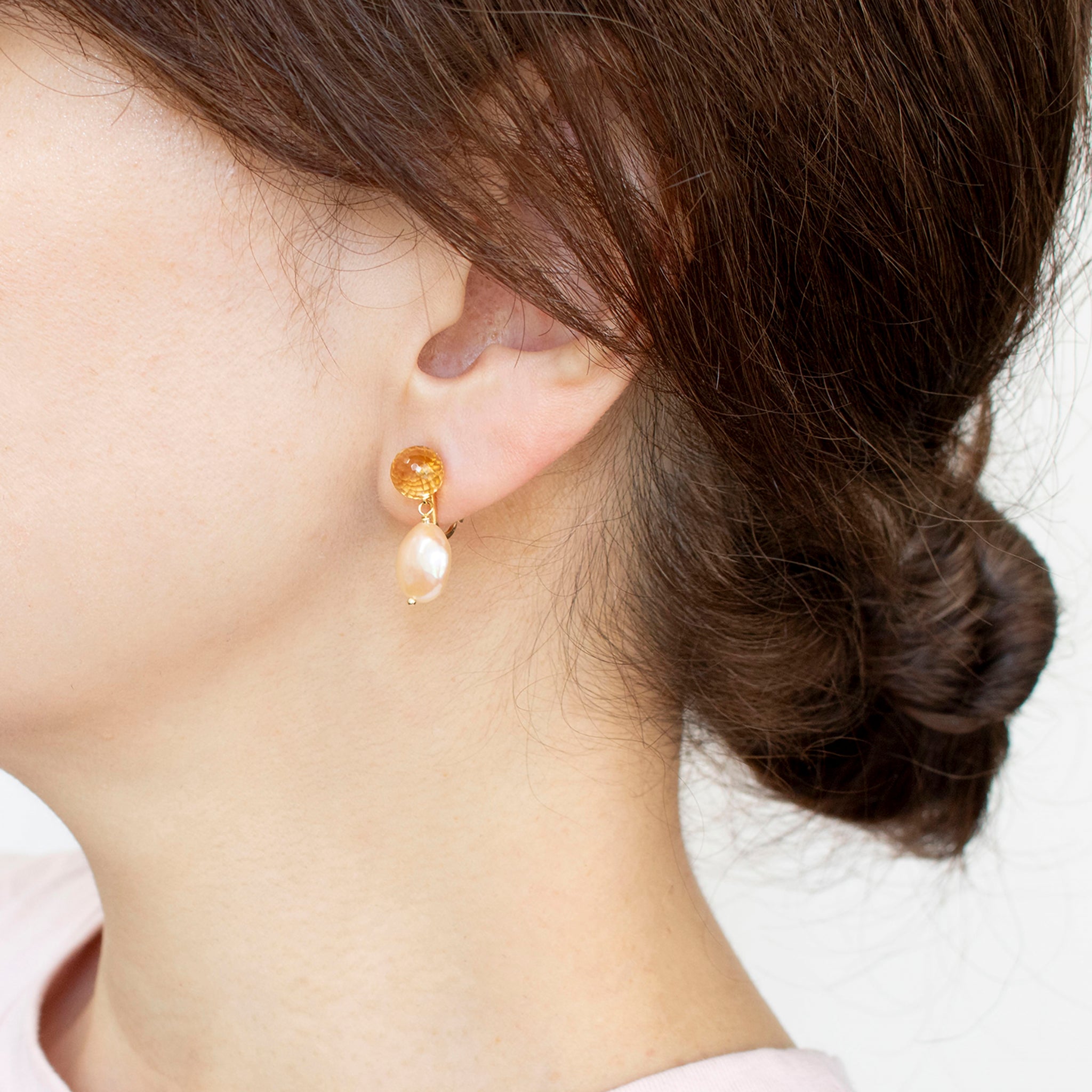 シトリン/パール シルバーイヤリング(淡水真珠)《25T10260》