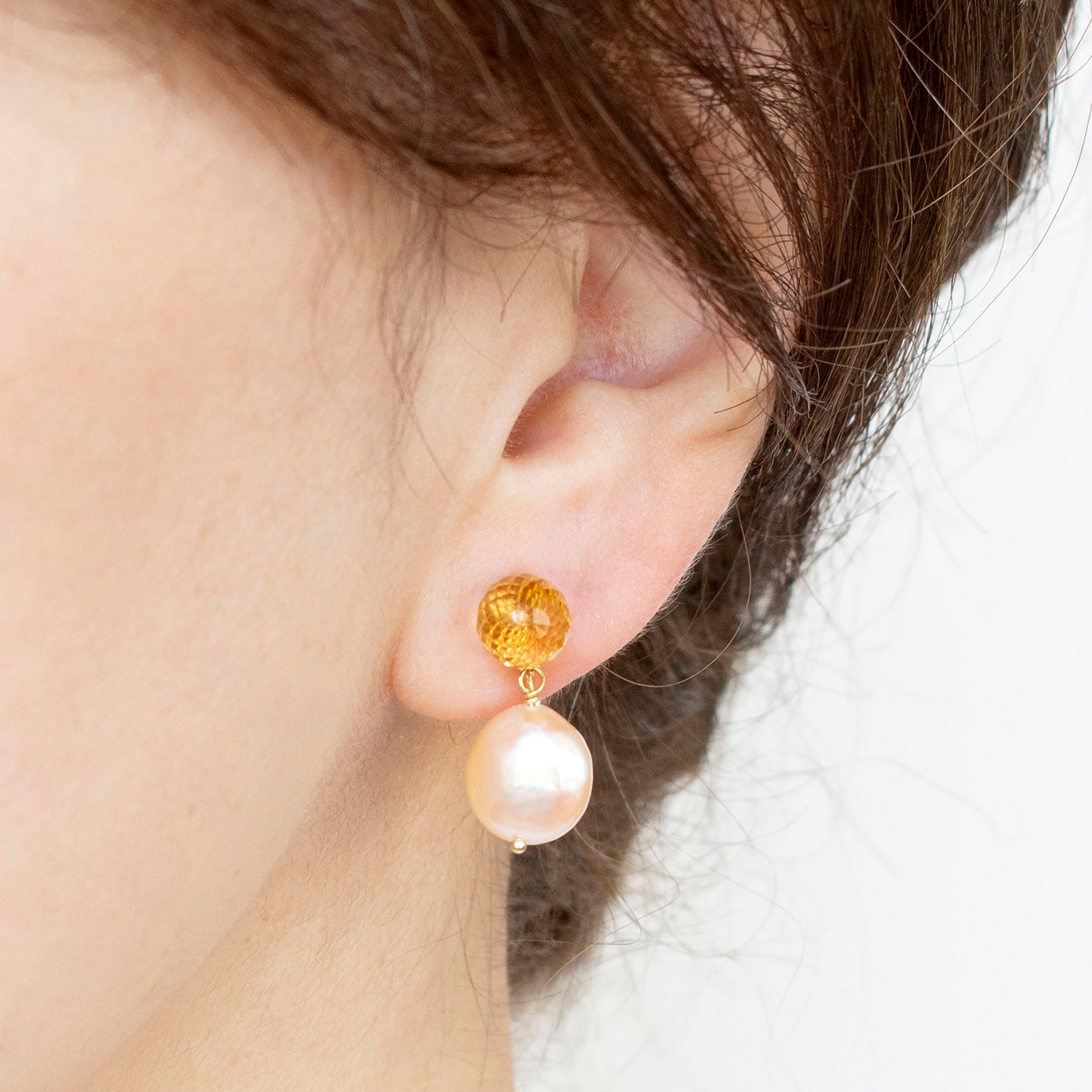 シトリン/パール シルバーイヤリング(淡水真珠)《25T10260》