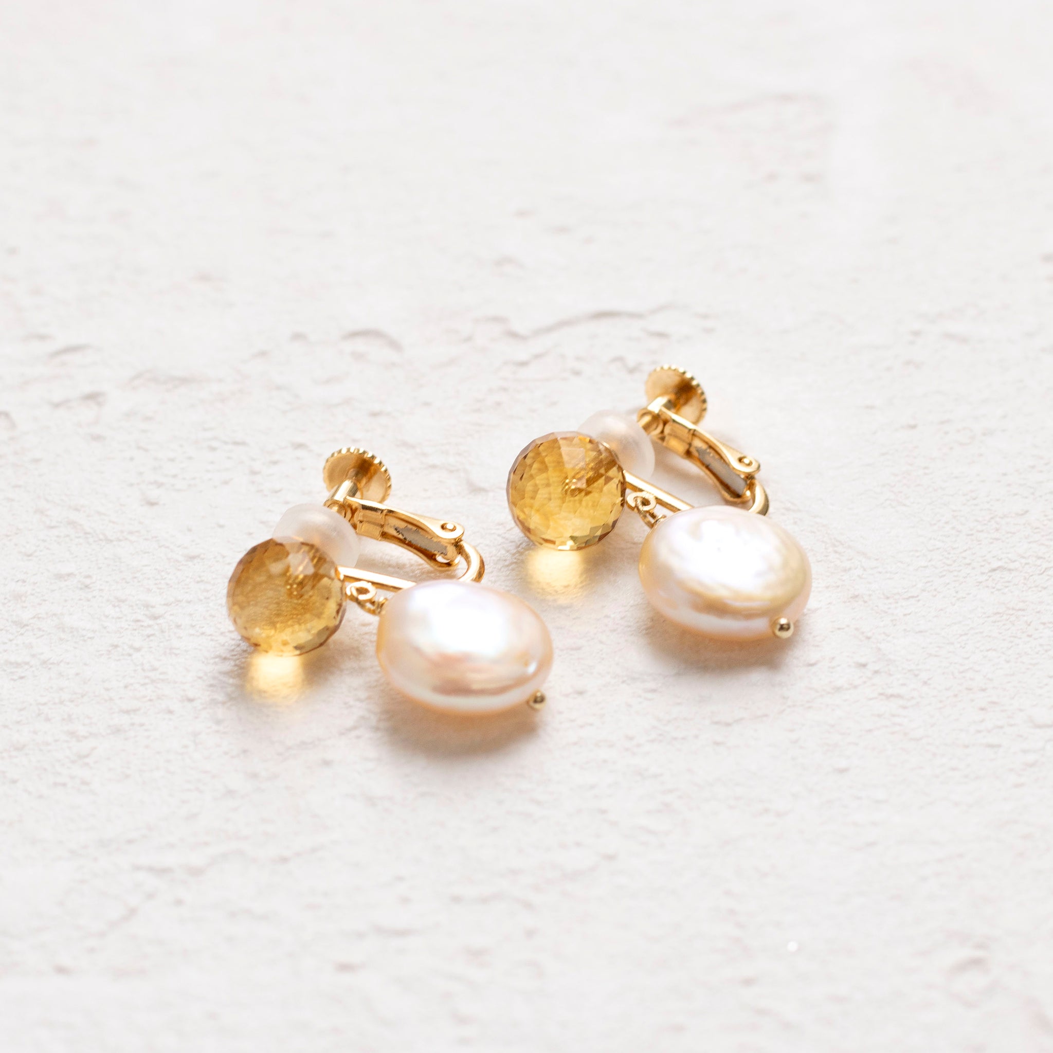 シトリン/パール シルバーイヤリング(淡水真珠)《25T10260》