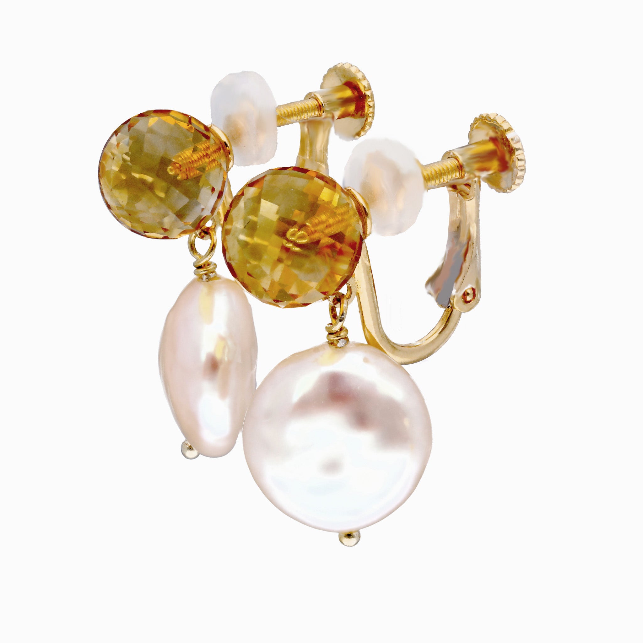 シトリン/パール シルバーイヤリング(淡水真珠)《25T10260》