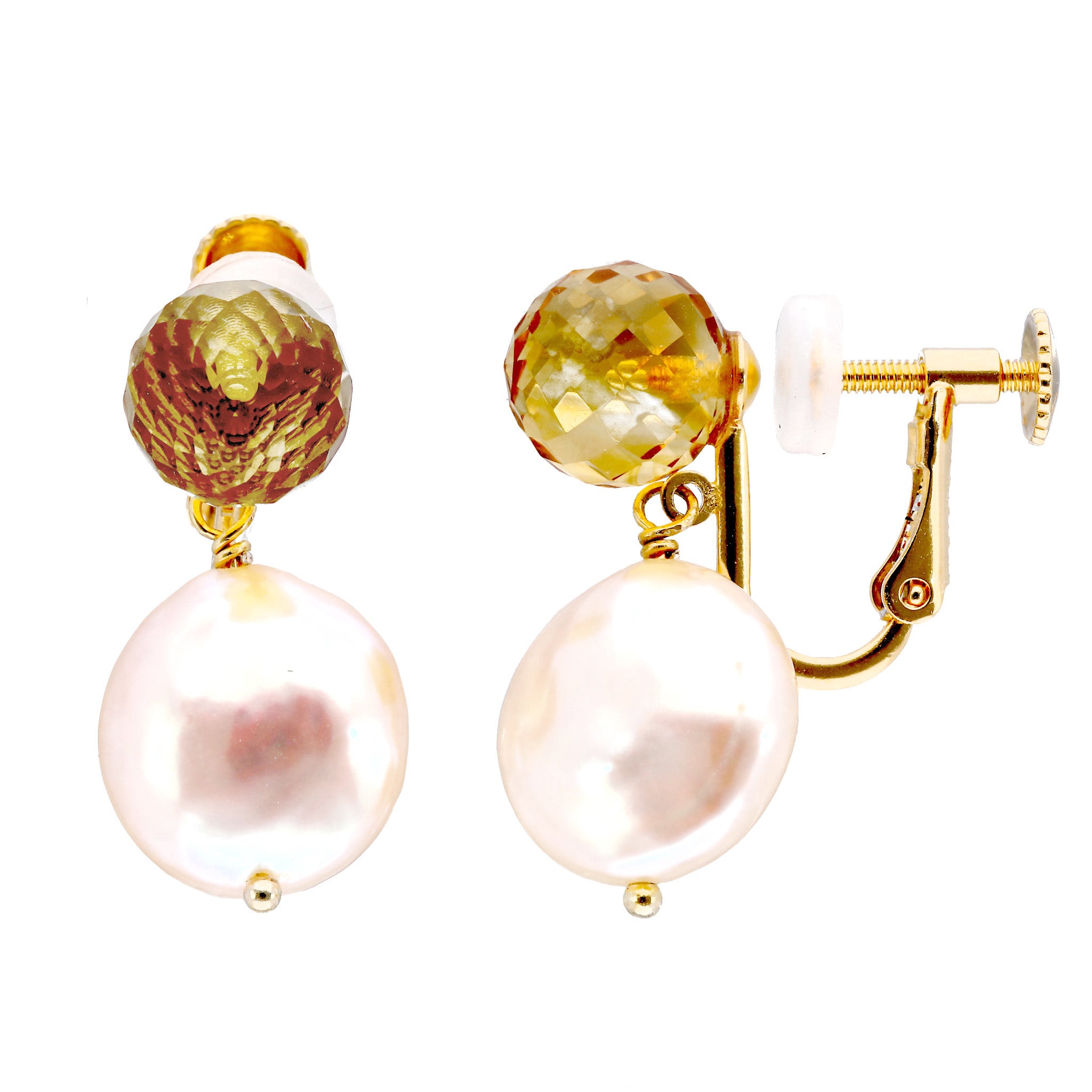 シトリン/パール シルバーイヤリング(淡水真珠)《25T10260》