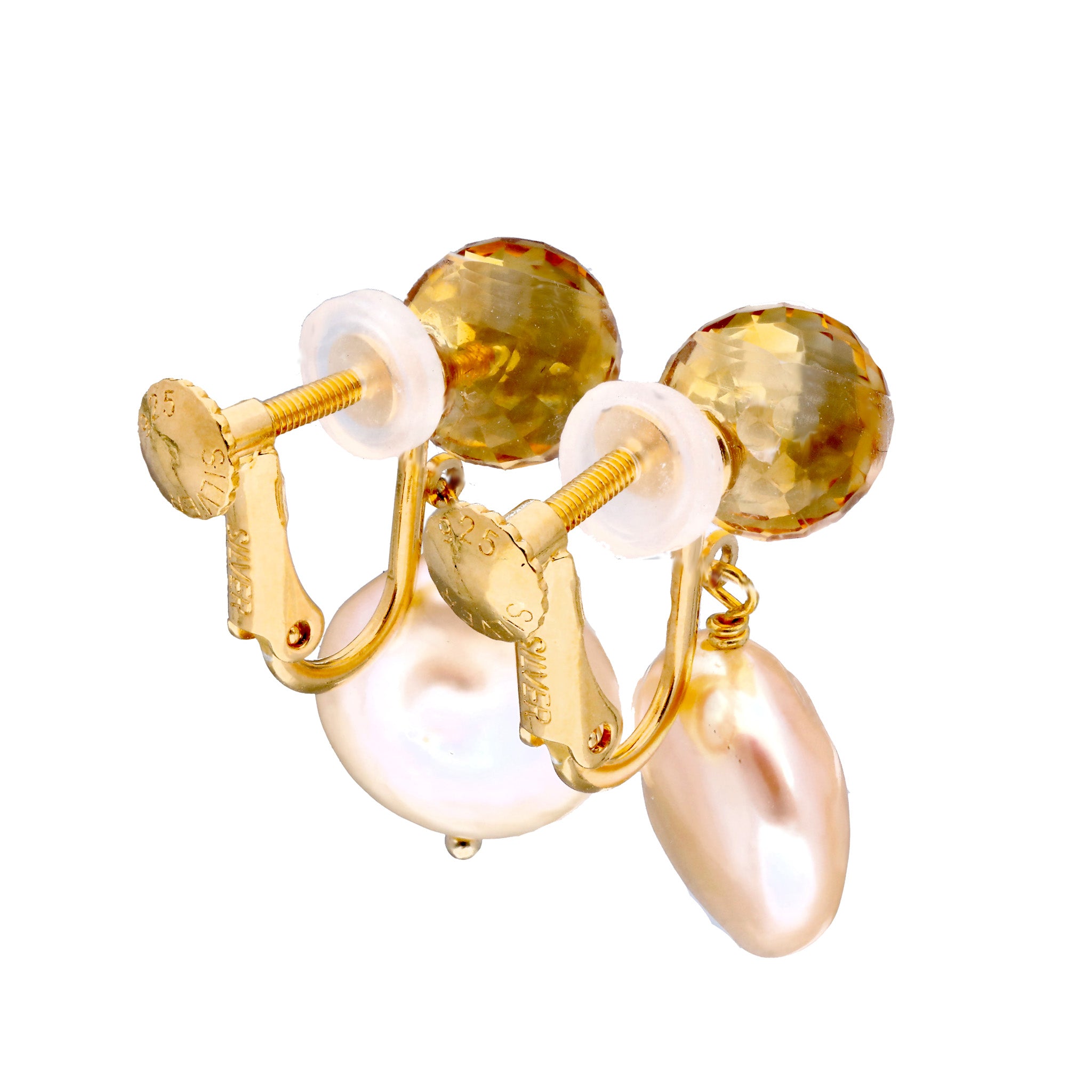 シトリン/パール シルバーイヤリング(淡水真珠)《25T10260》