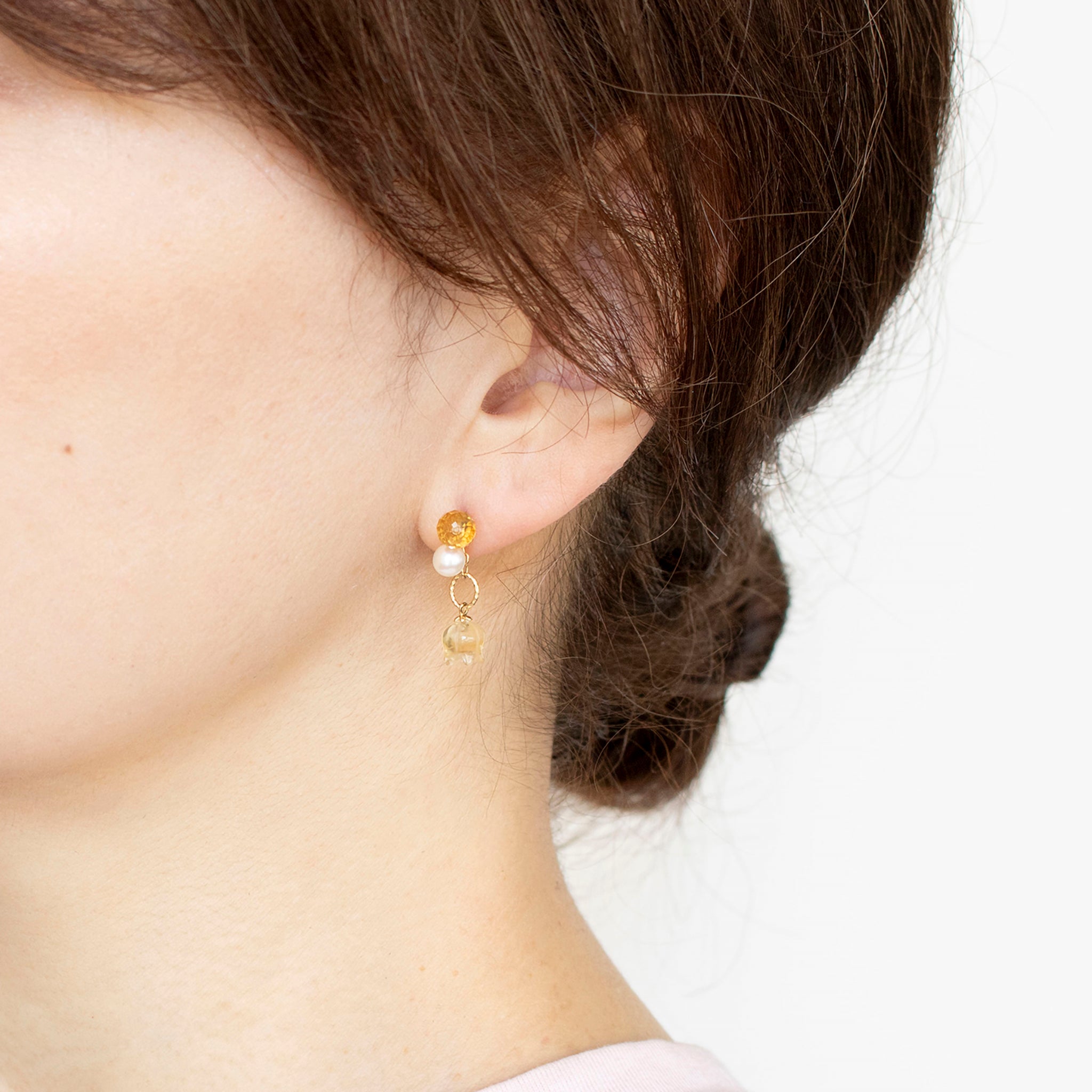 【限定数7】シトリン/パール K18ピアス(アコヤ真珠)《25T10261》