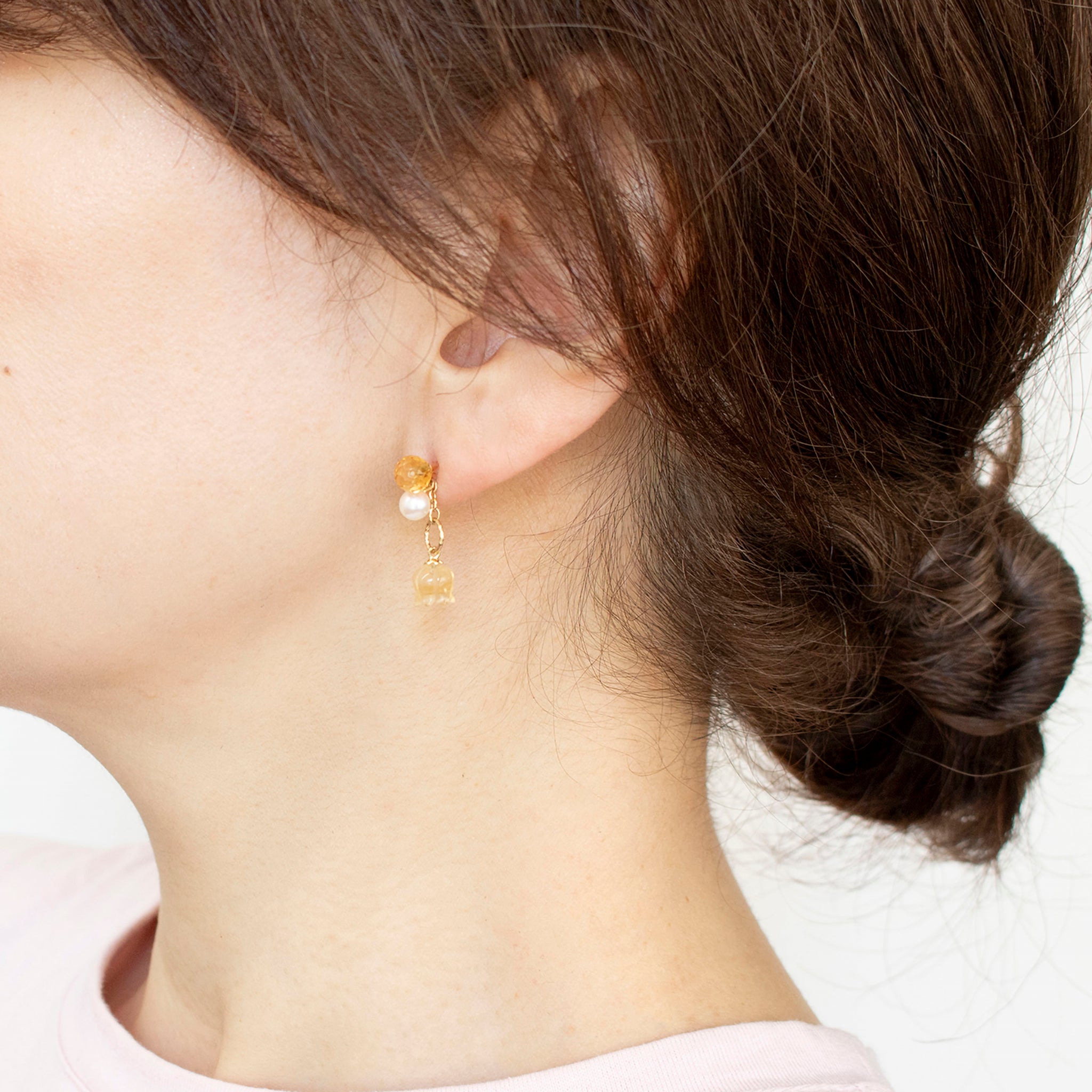 【限定数7】シトリン/パール K18ピアス(アコヤ真珠)《25T10261》