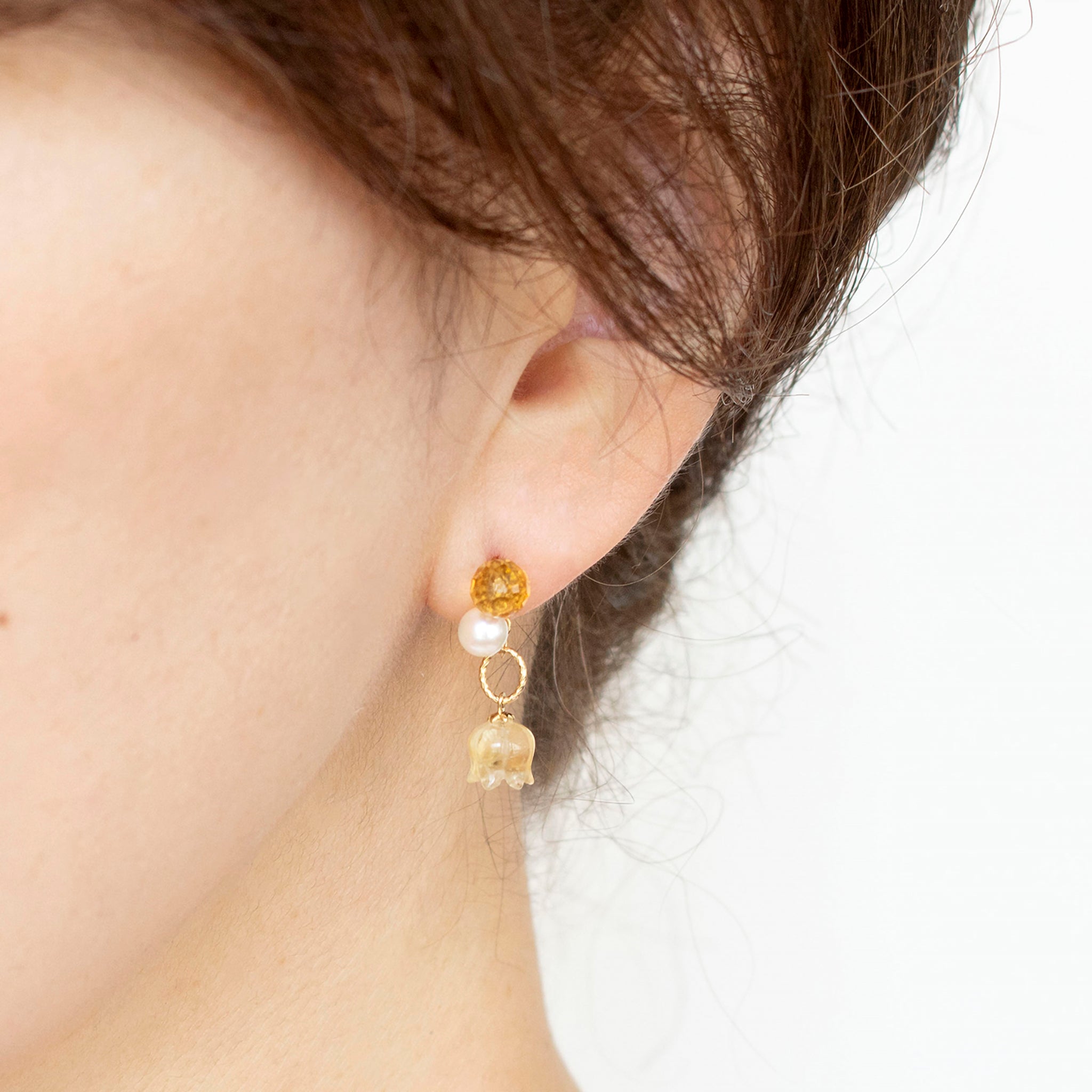 【限定数7】シトリン/パール K18ピアス(アコヤ真珠)《25T10261》