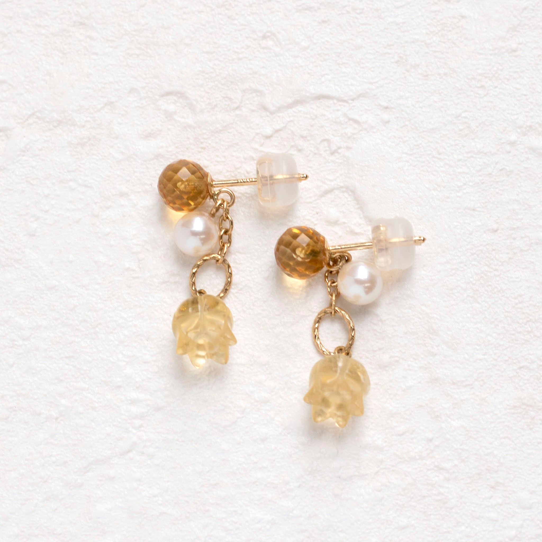 【限定数7】シトリン/パール K18ピアス(アコヤ真珠)《25T10261》