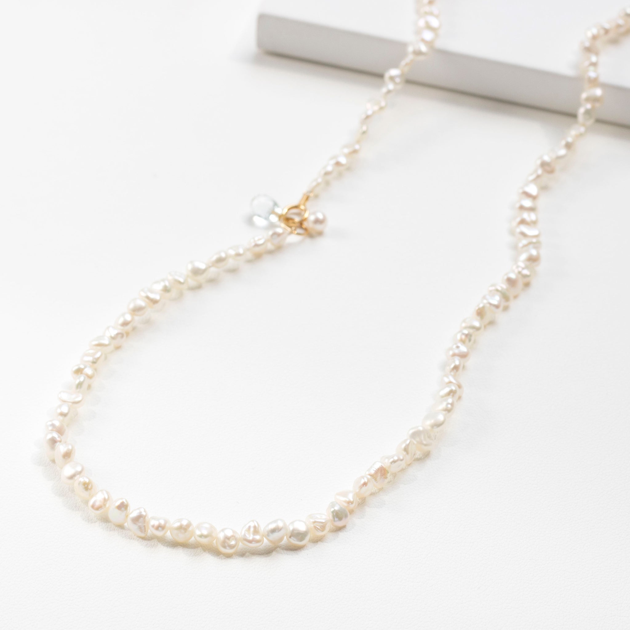 ホワイトトパーズ/パール K18ネックレス(淡水真珠/ロング/80cm)《25T10263》