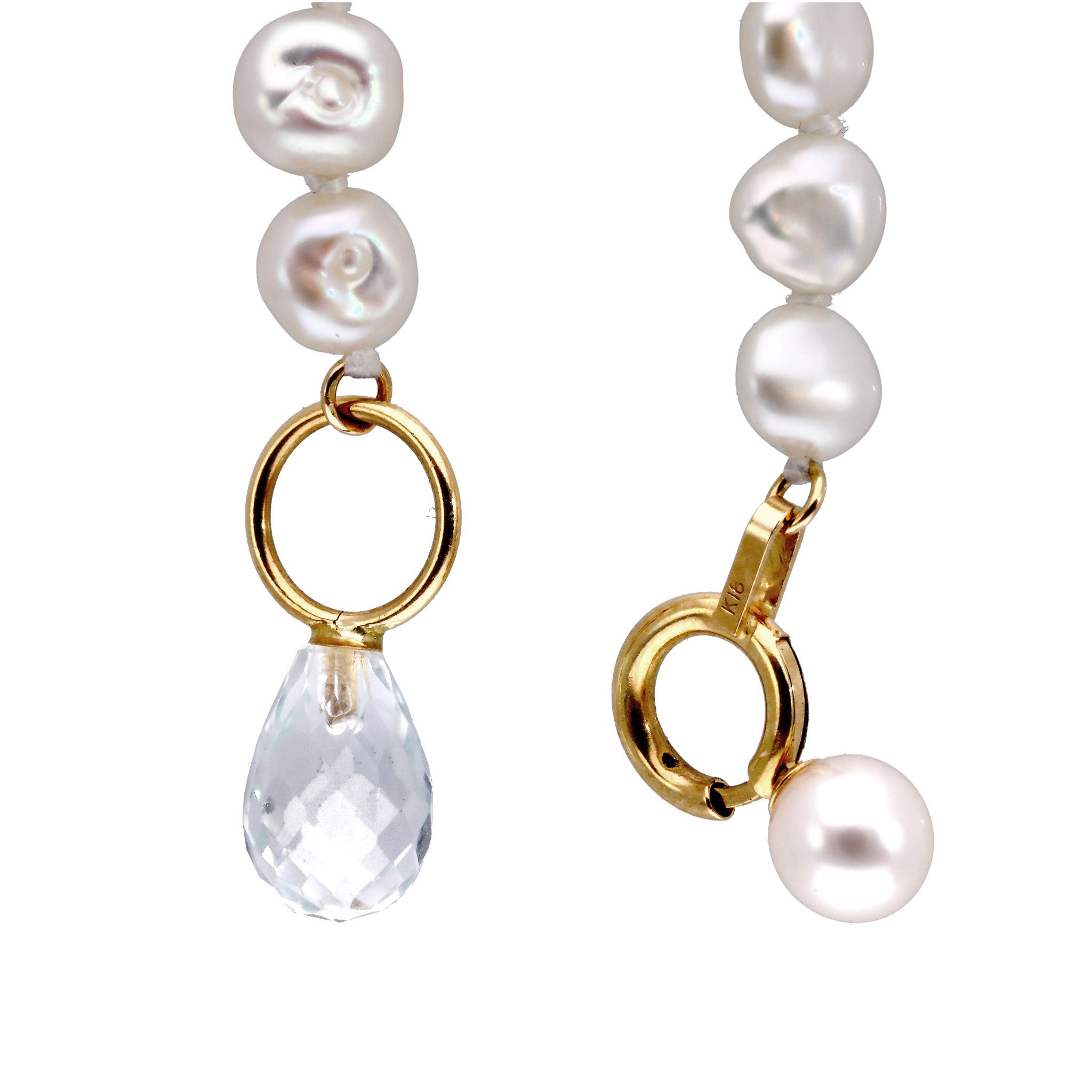 ホワイトトパーズ/パール K18ネックレス(淡水真珠/ロング/80cm)《25T10263》