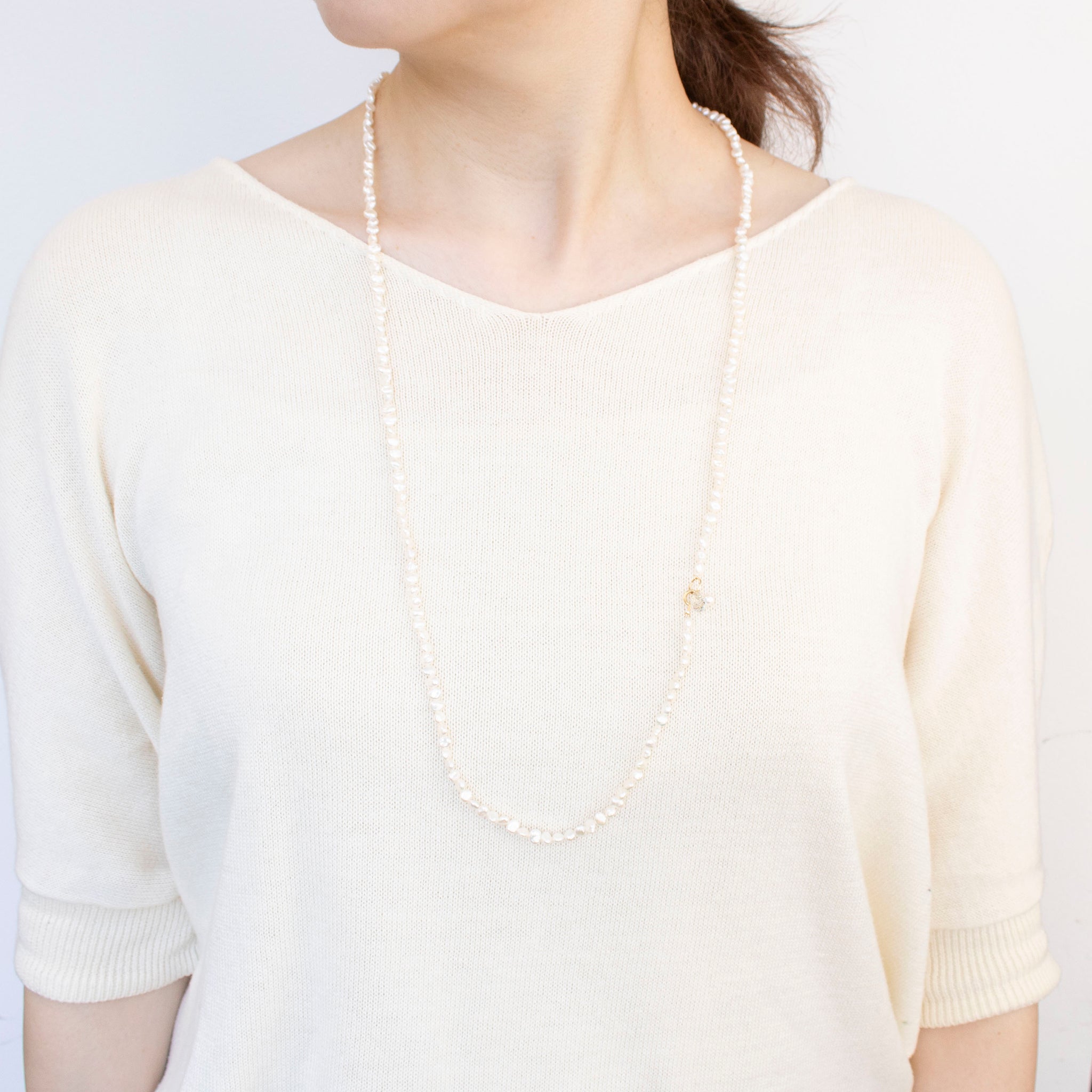 ホワイトトパーズ/パール K18ネックレス(淡水真珠/ロング/80cm)《25T10263》