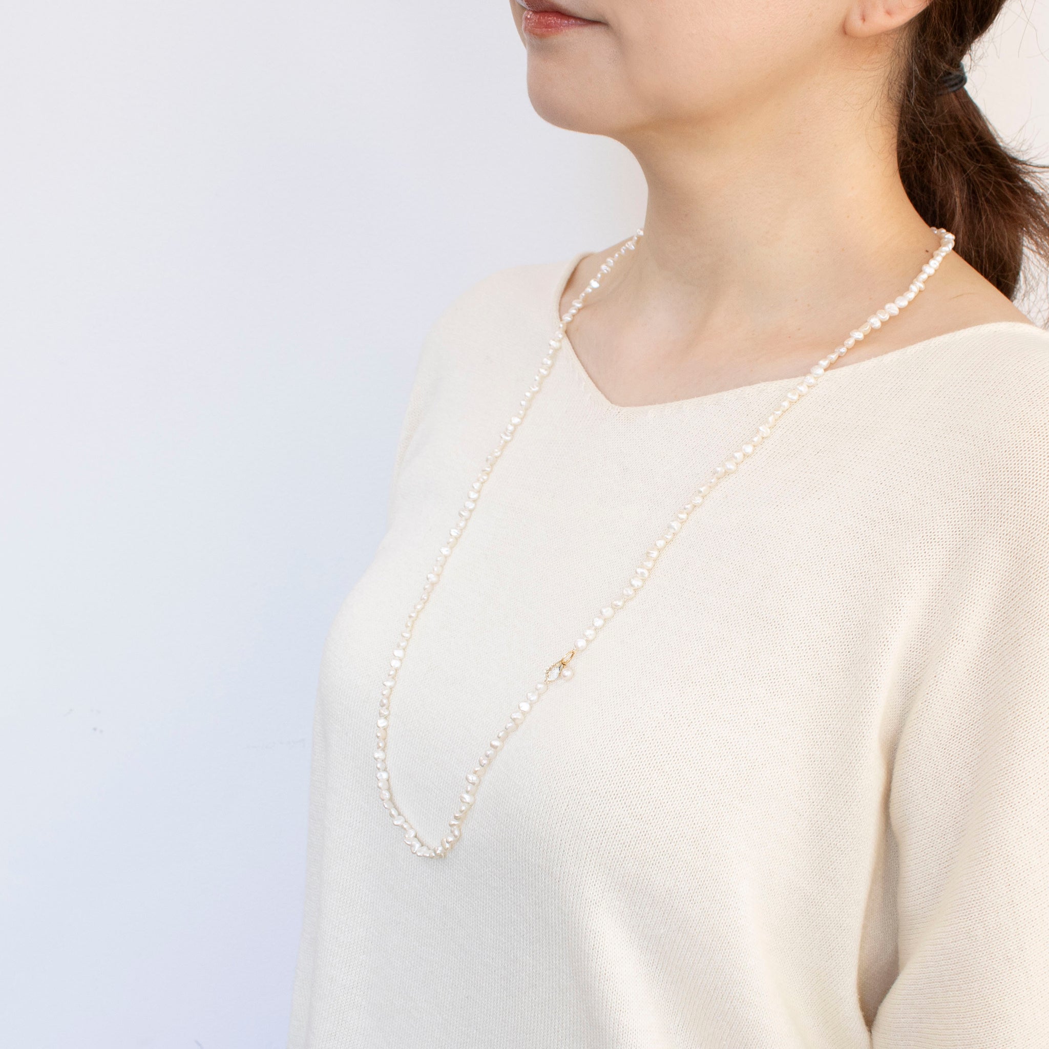 ホワイトトパーズ/パール K18ネックレス(淡水真珠/ロング/80cm)《25T10263》