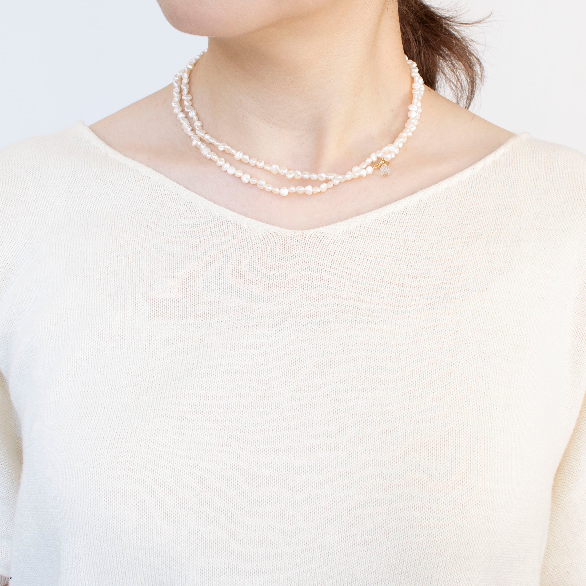 ホワイトトパーズ/パール K18ネックレス(淡水真珠/ロング/80cm)《25T10263》