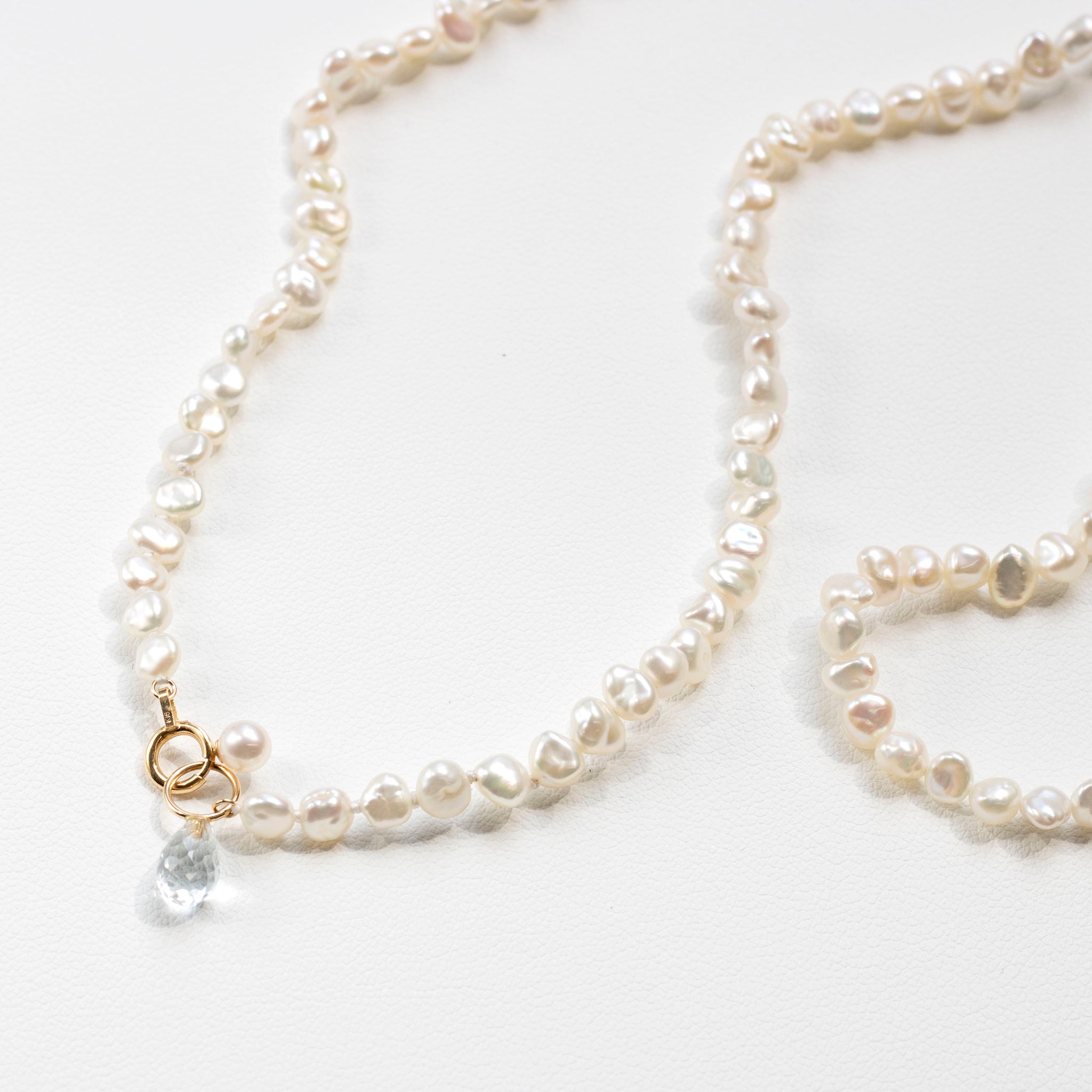 ホワイトトパーズ/パール K18ネックレス(淡水真珠/ロング/80cm)《25T10263》