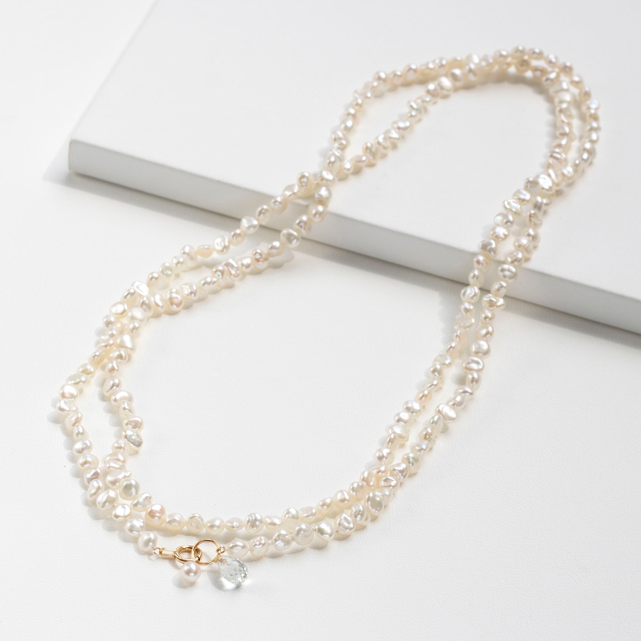 ホワイトトパーズ/パール K18ネックレス(淡水真珠/ロング/80cm)《25T10263》