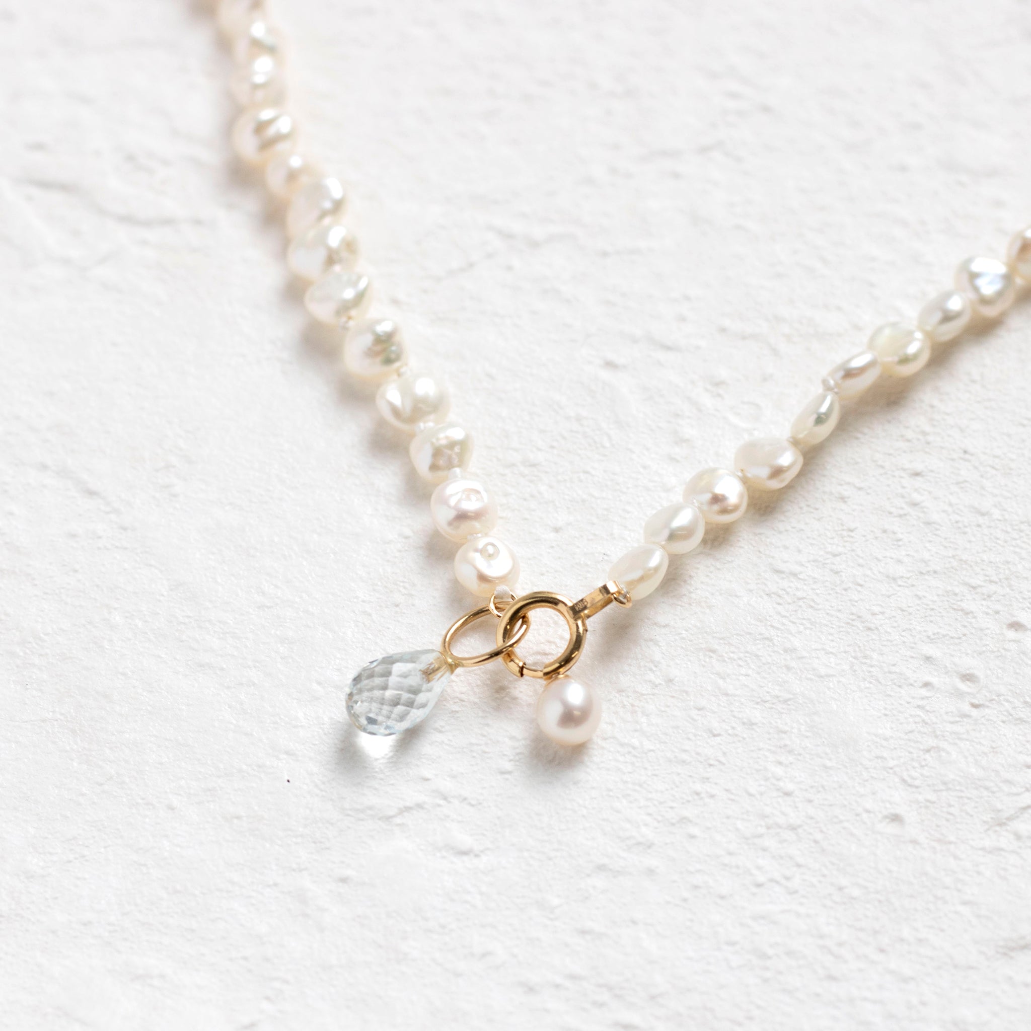 ホワイトトパーズ/パール K18ネックレス(淡水真珠/ロング/80cm)《25T10263》