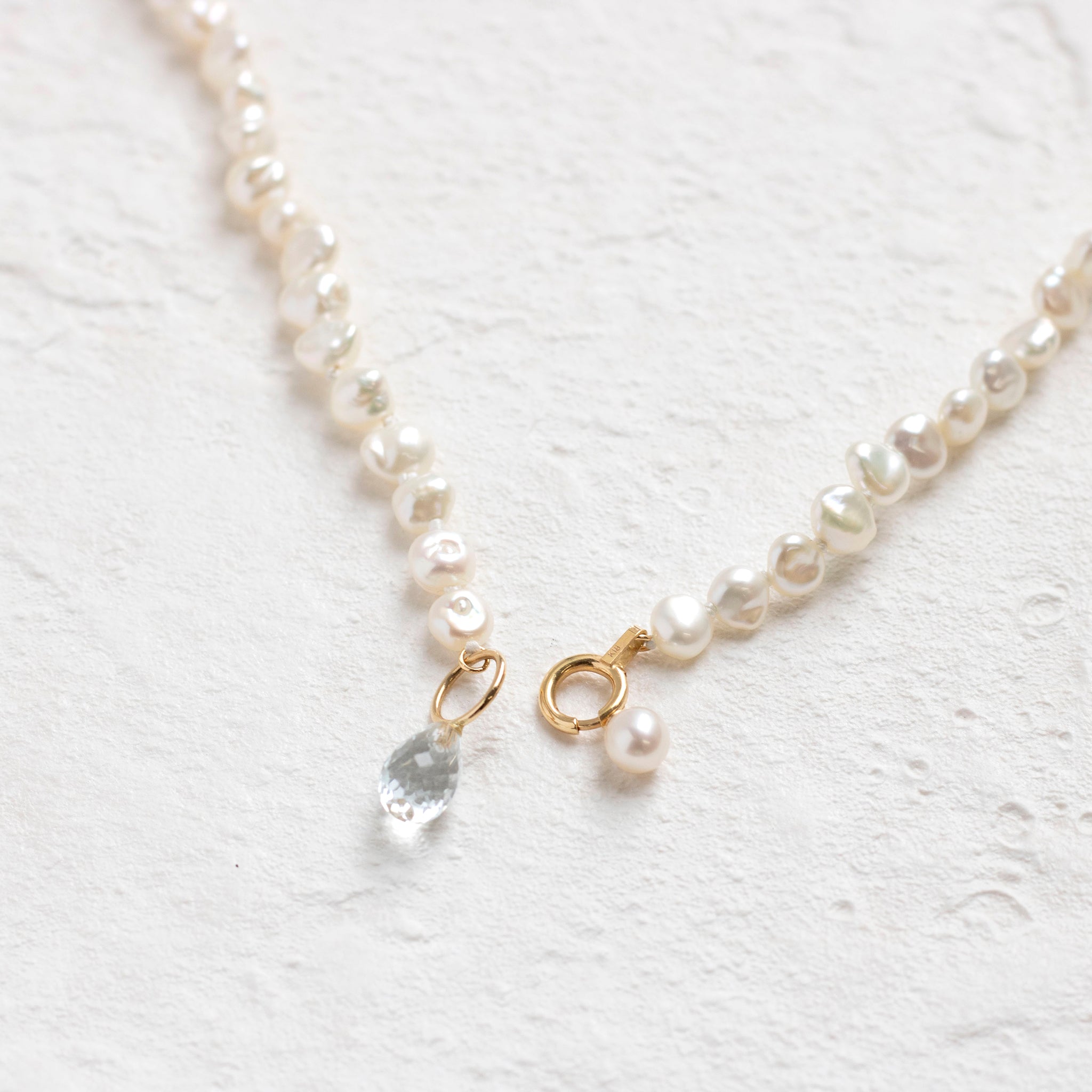 ホワイトトパーズ/パール K18ネックレス(淡水真珠/ロング/80cm)《25T10263》