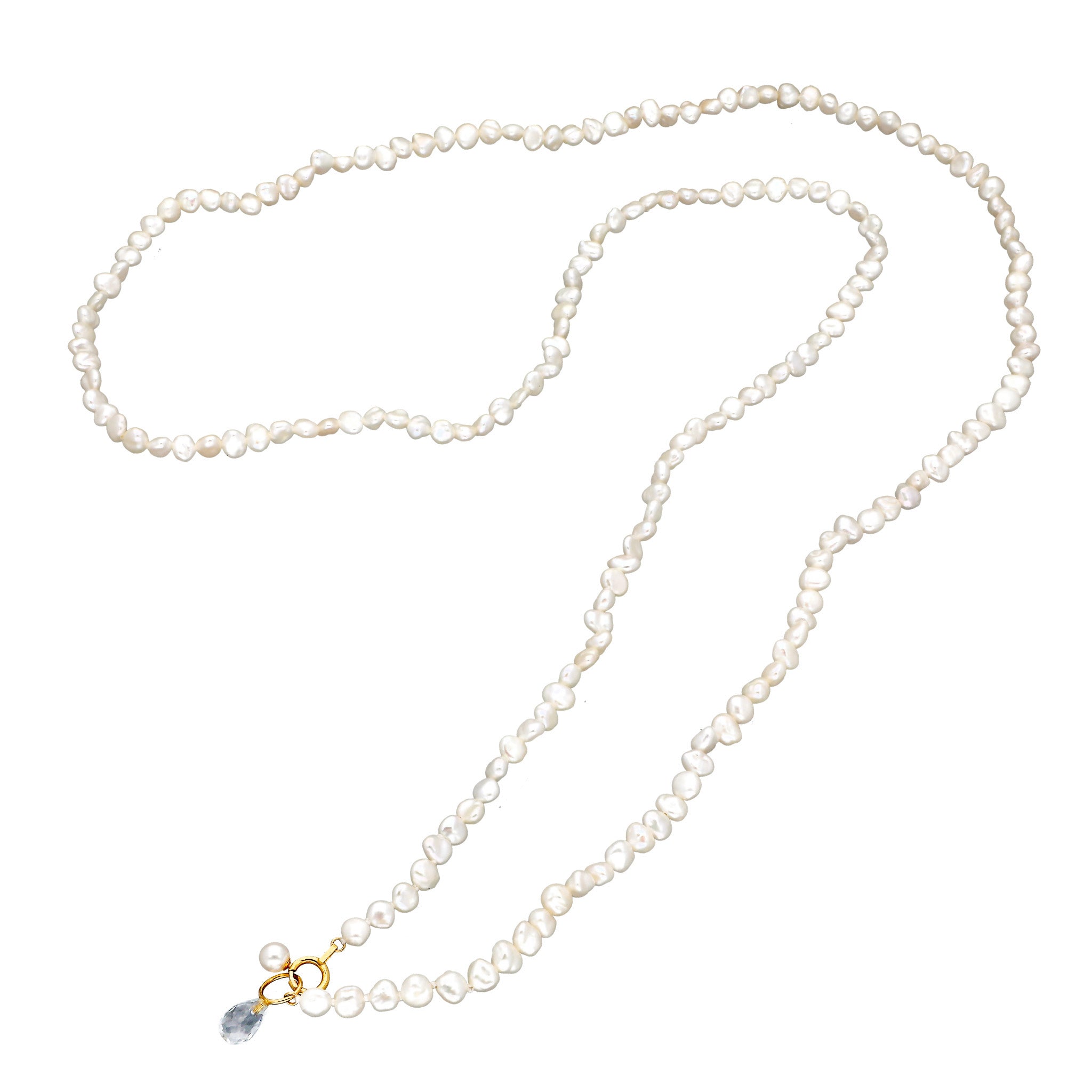 ホワイトトパーズ/パール K18ネックレス(淡水真珠/ロング/80cm)《25T10263》