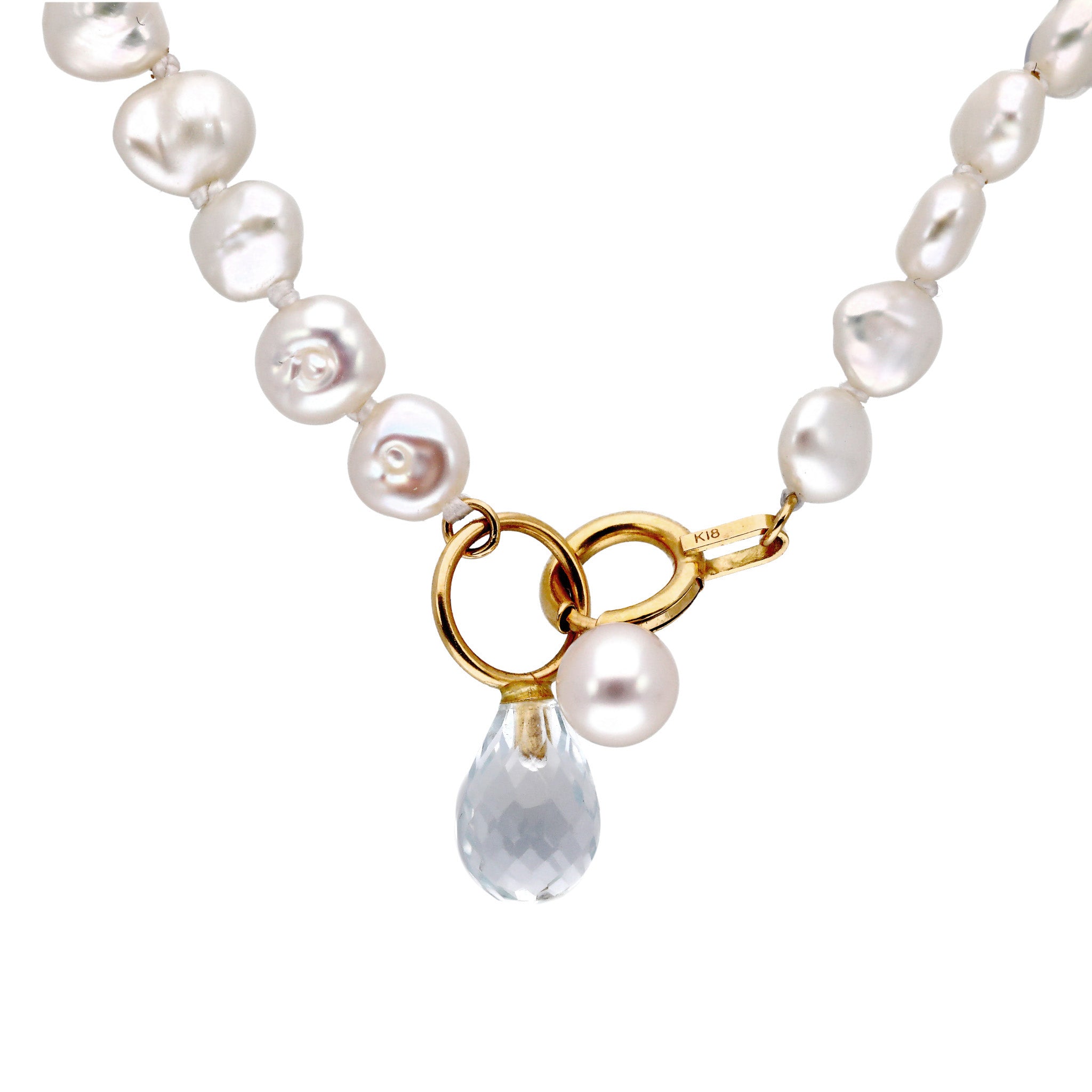 ホワイトトパーズ/パール K18ネックレス(淡水真珠/ロング/80cm)《25T10263》