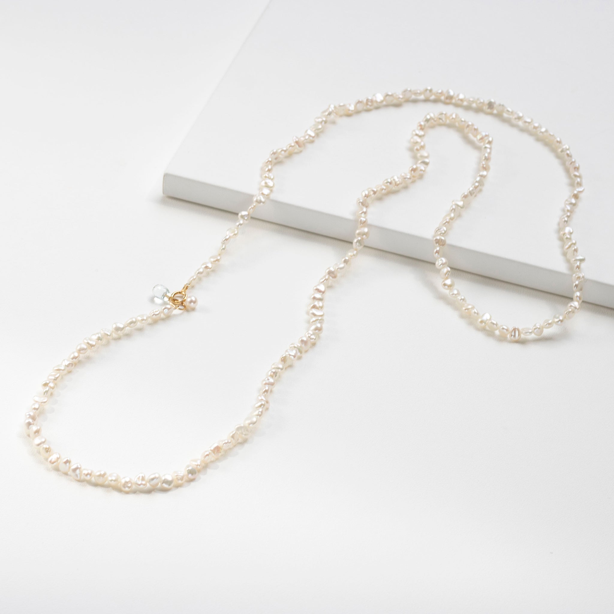 ホワイトトパーズ/パール K18ネックレス(淡水真珠/ロング/80cm)《25T10263》