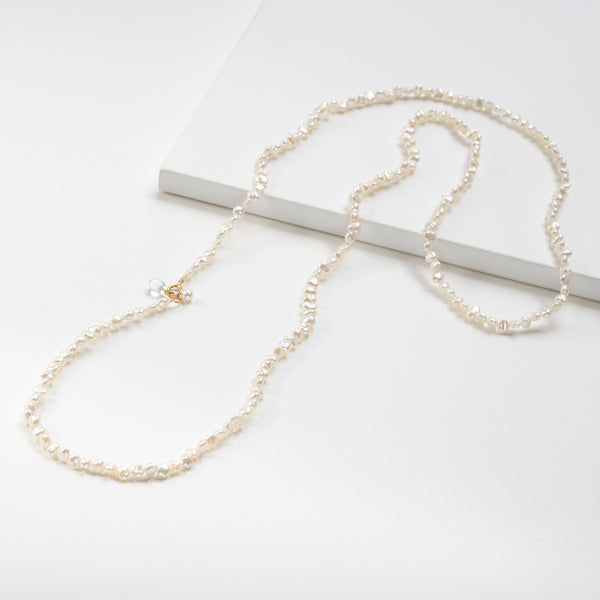 ホワイトトパーズ/パール K18ネックレス(淡水真珠/ロング/80cm