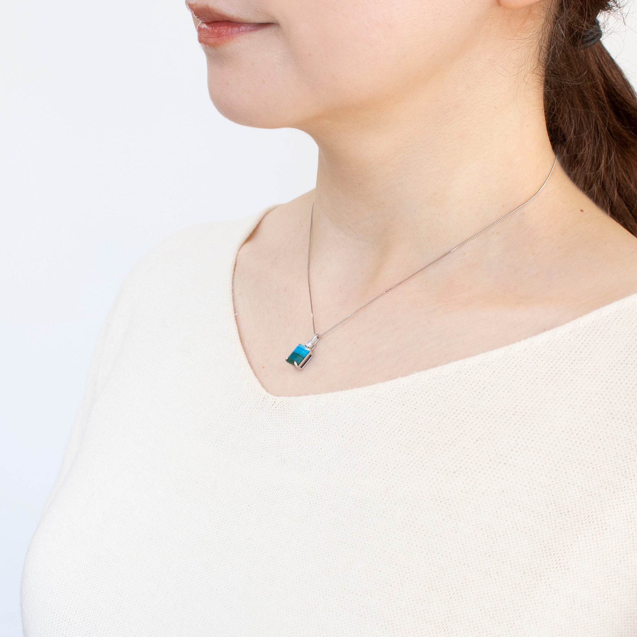 【限定数1】バンデッド・コモンオパール/ダイヤモンド プラチナネックレス(鑑別書付)《25T10265》