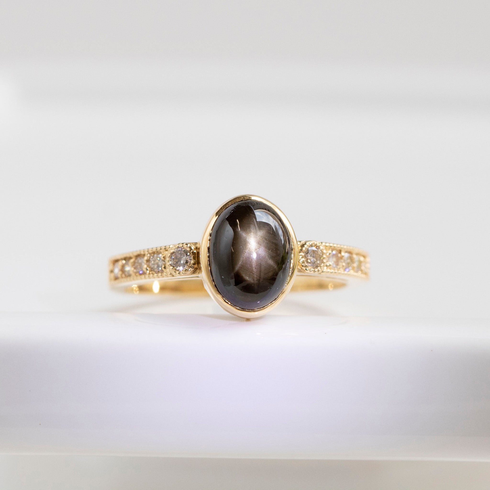 【限定数1】ブラックスターサファイア/ダイヤモンド K18リング(9月誕生石)《25T10270》