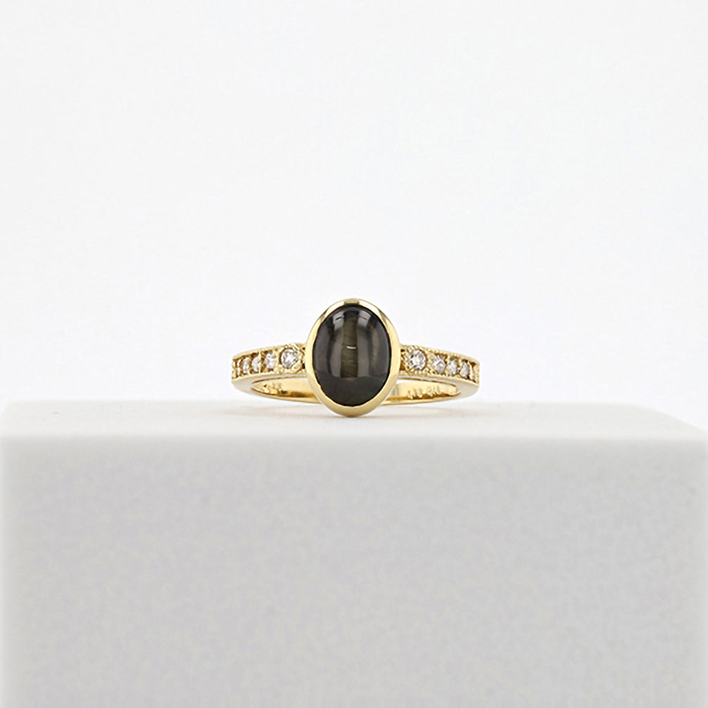 【限定数1】ブラックスターサファイア/ダイヤモンド K18リング(9月誕生石)《25T10270》