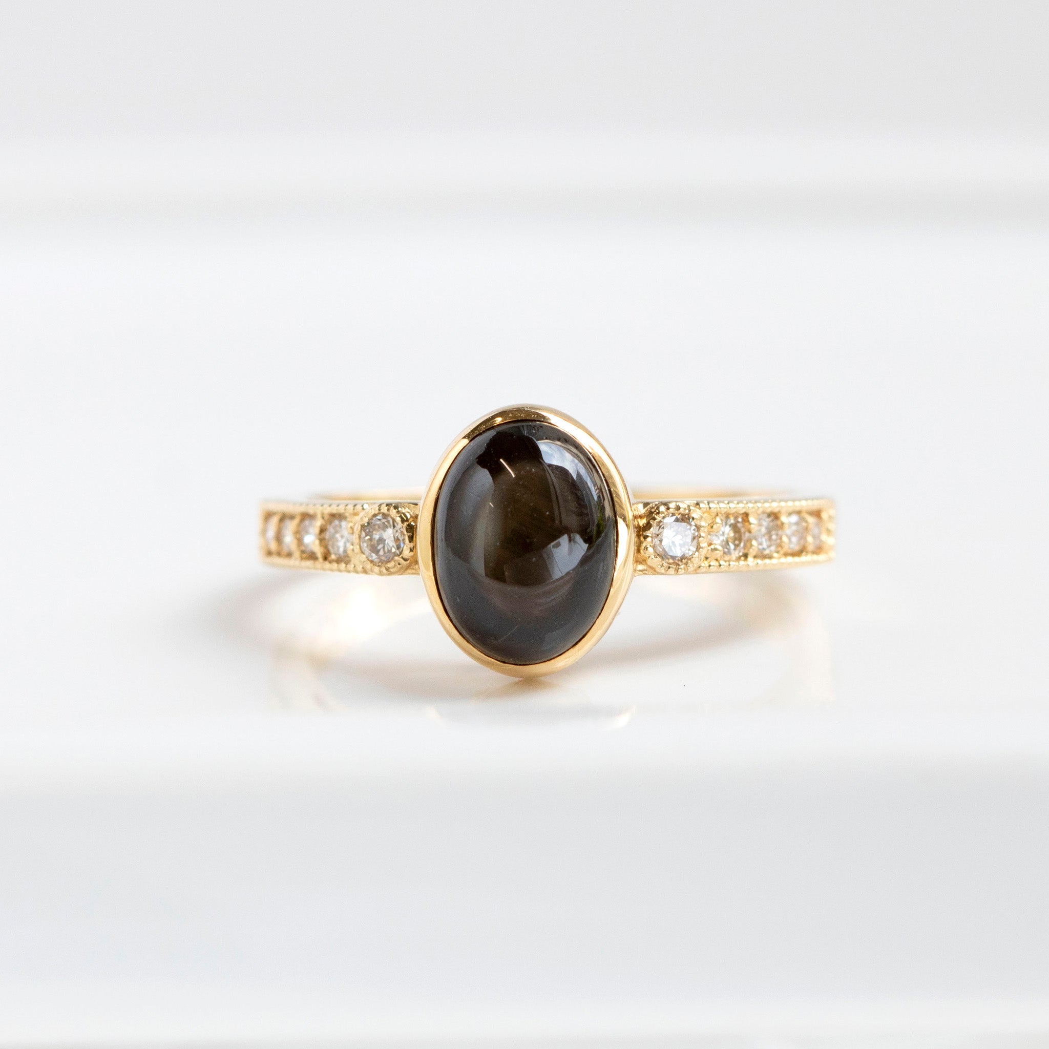 【限定数1】ブラックスターサファイア/ダイヤモンド K18リング(9月誕生石)《25T10270》