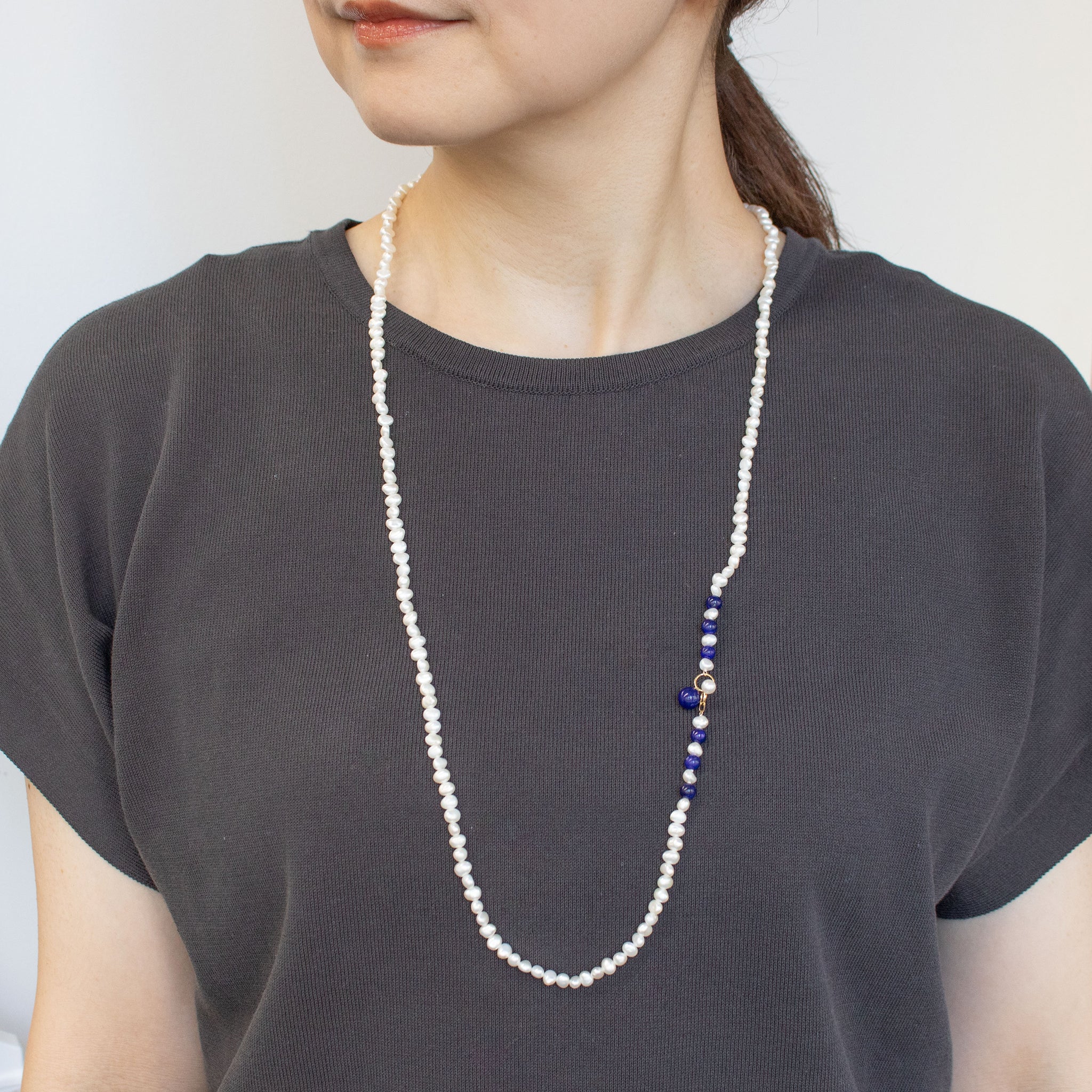【限定5点】ラピスラズリ/パール K18ネックレス(淡水真珠/ロング/80cm)《25T10276》