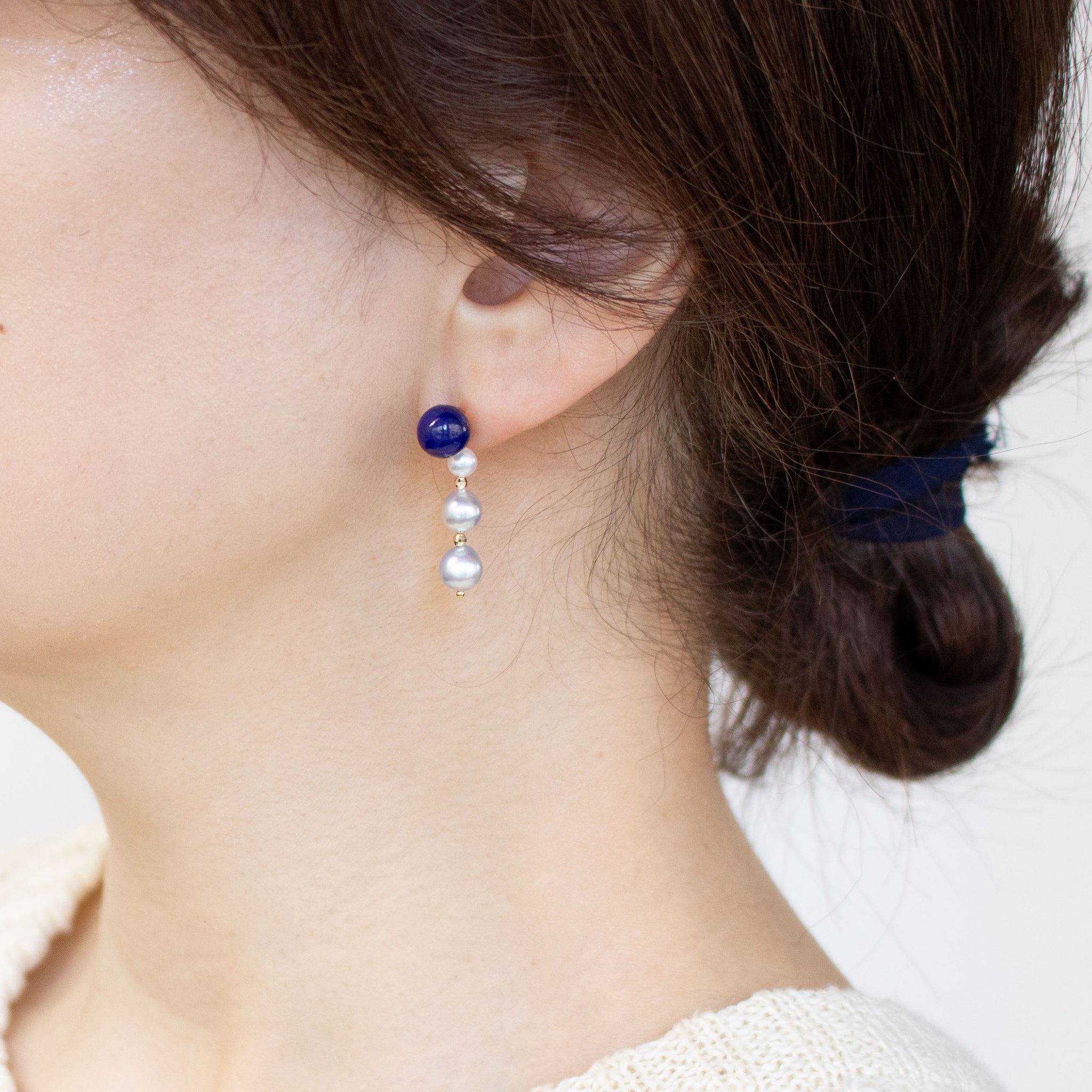 【限定7点】ラピスラズリ/パール K18ピアス(アコヤ真珠)《25T10278》