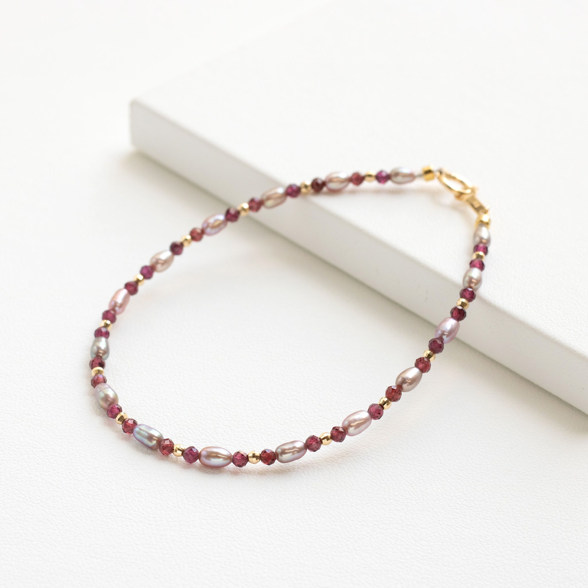 【限定5点】ガーネット/パール K18ブレスレット(淡水真珠)《25T10298》