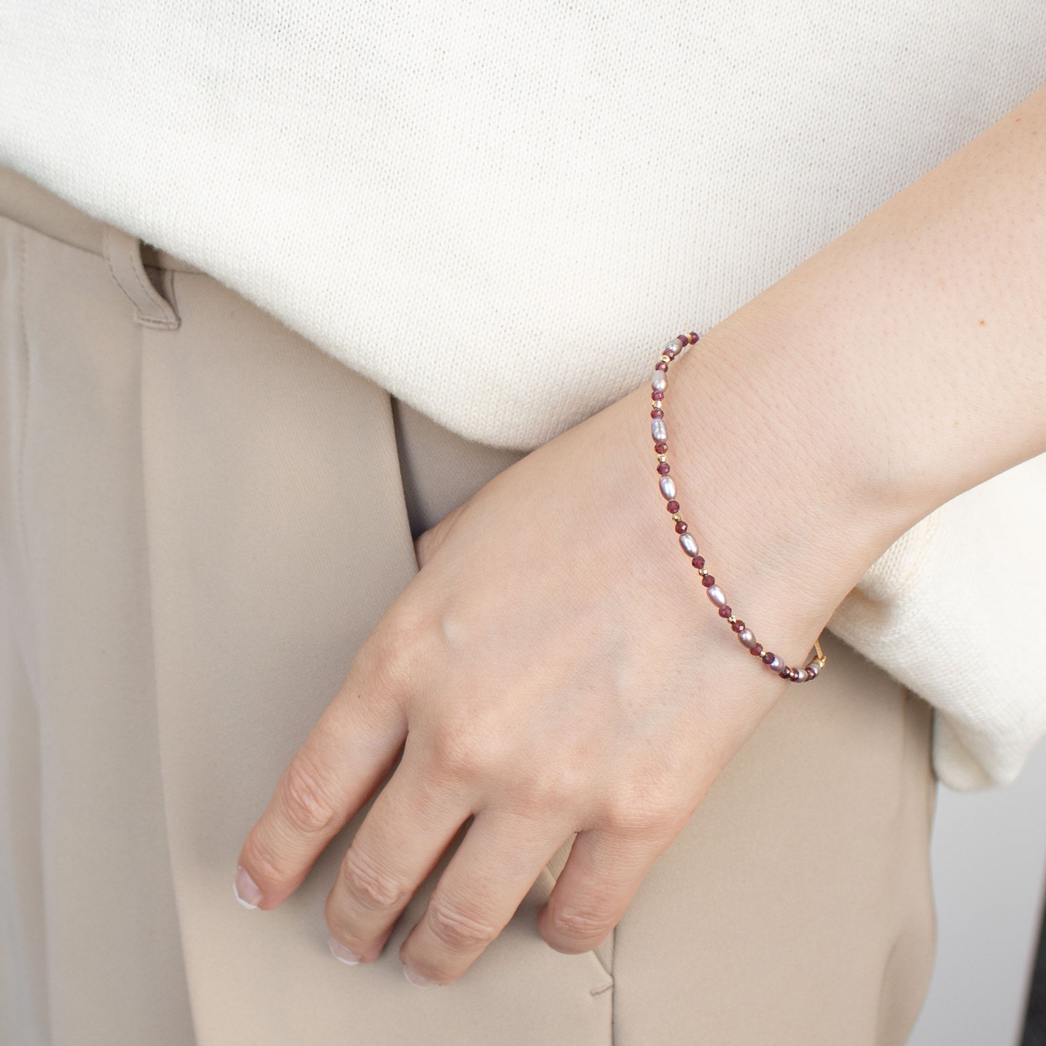 【限定5点】ガーネット/パール K18ブレスレット(淡水真珠)《25T10298》