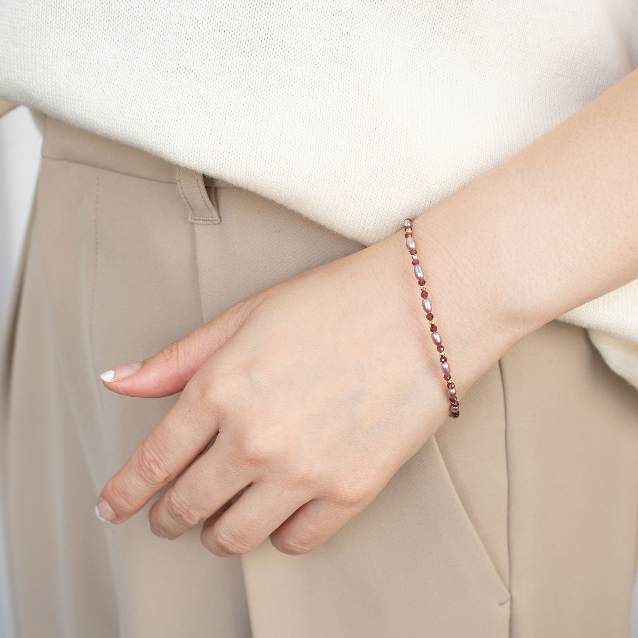 【限定5点】ガーネット/パール K18ブレスレット(淡水真珠)《25T10298》