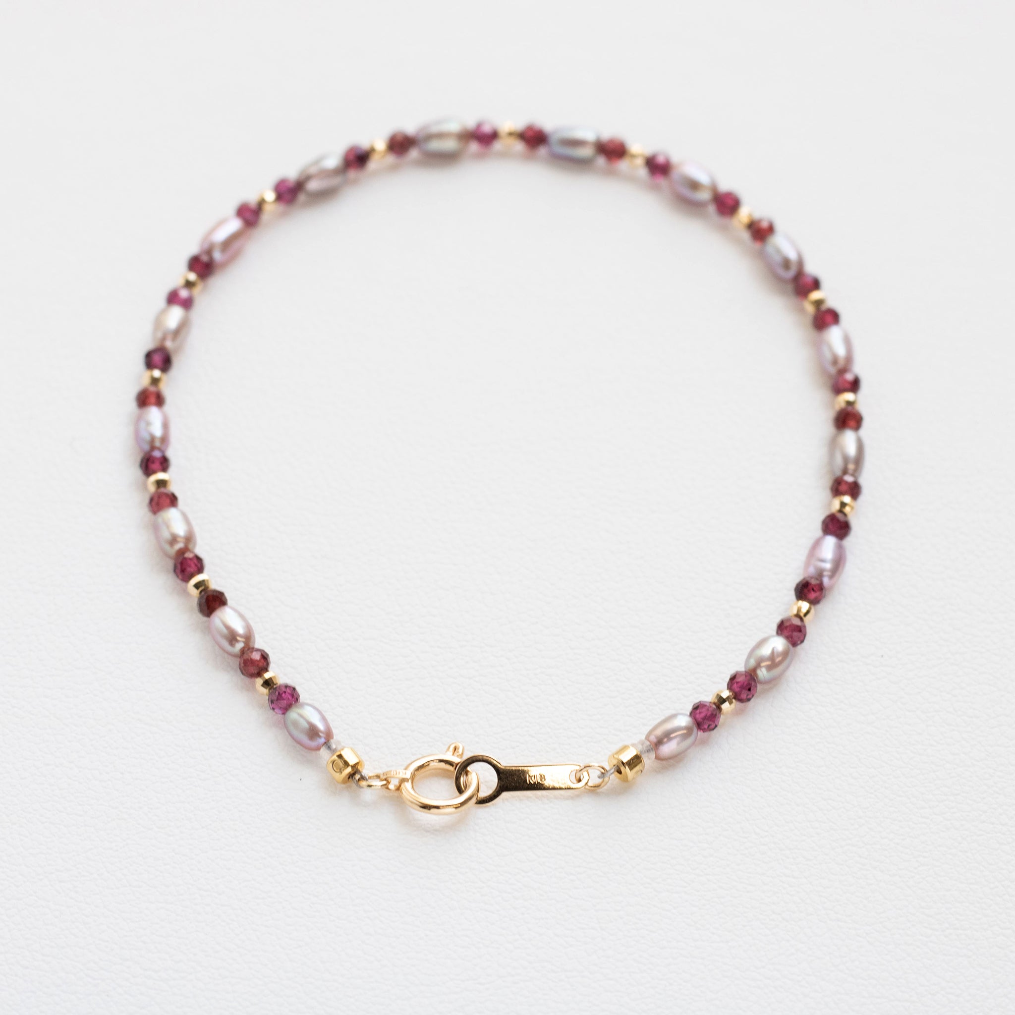 【限定5点】ガーネット/パール K18ブレスレット(淡水真珠)《25T10298》