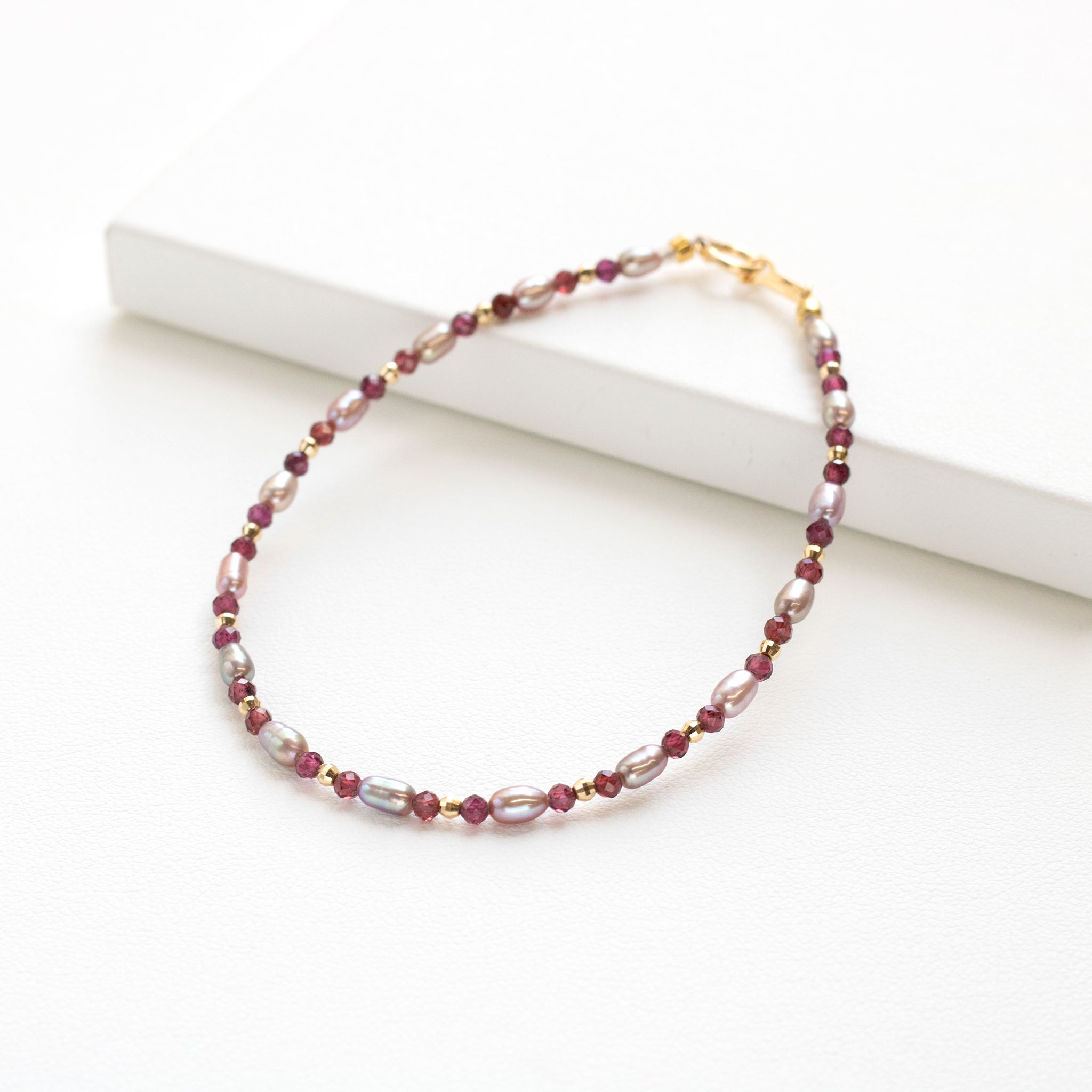 【限定5点】ガーネット/パール K18ブレスレット(淡水真珠)《25T10298》