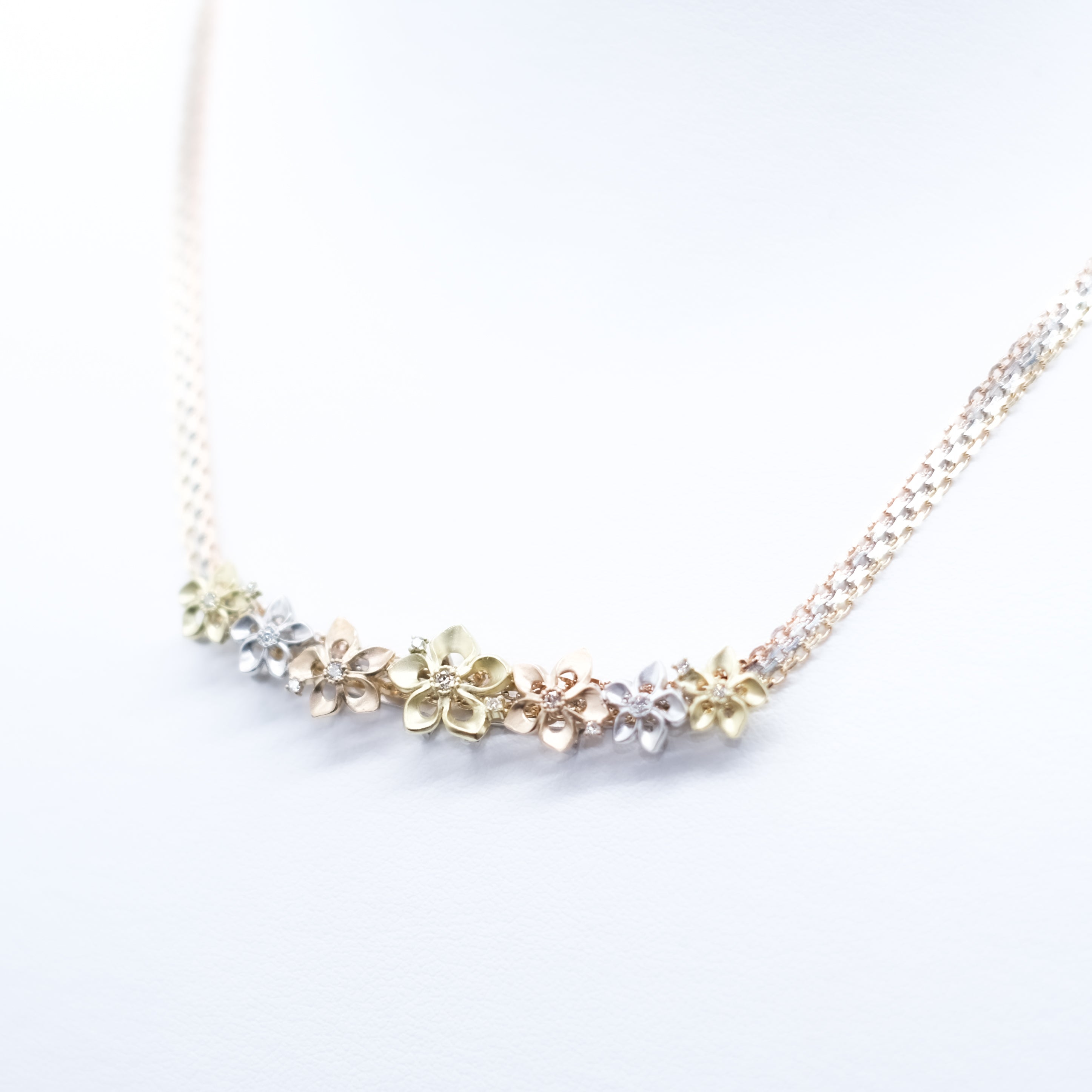 【限定3点】ダイヤモンド K18/プラチナネックレス(スリーカラー/フラワーモチーフ/4月誕生石/鑑別書付)《25V00201》
