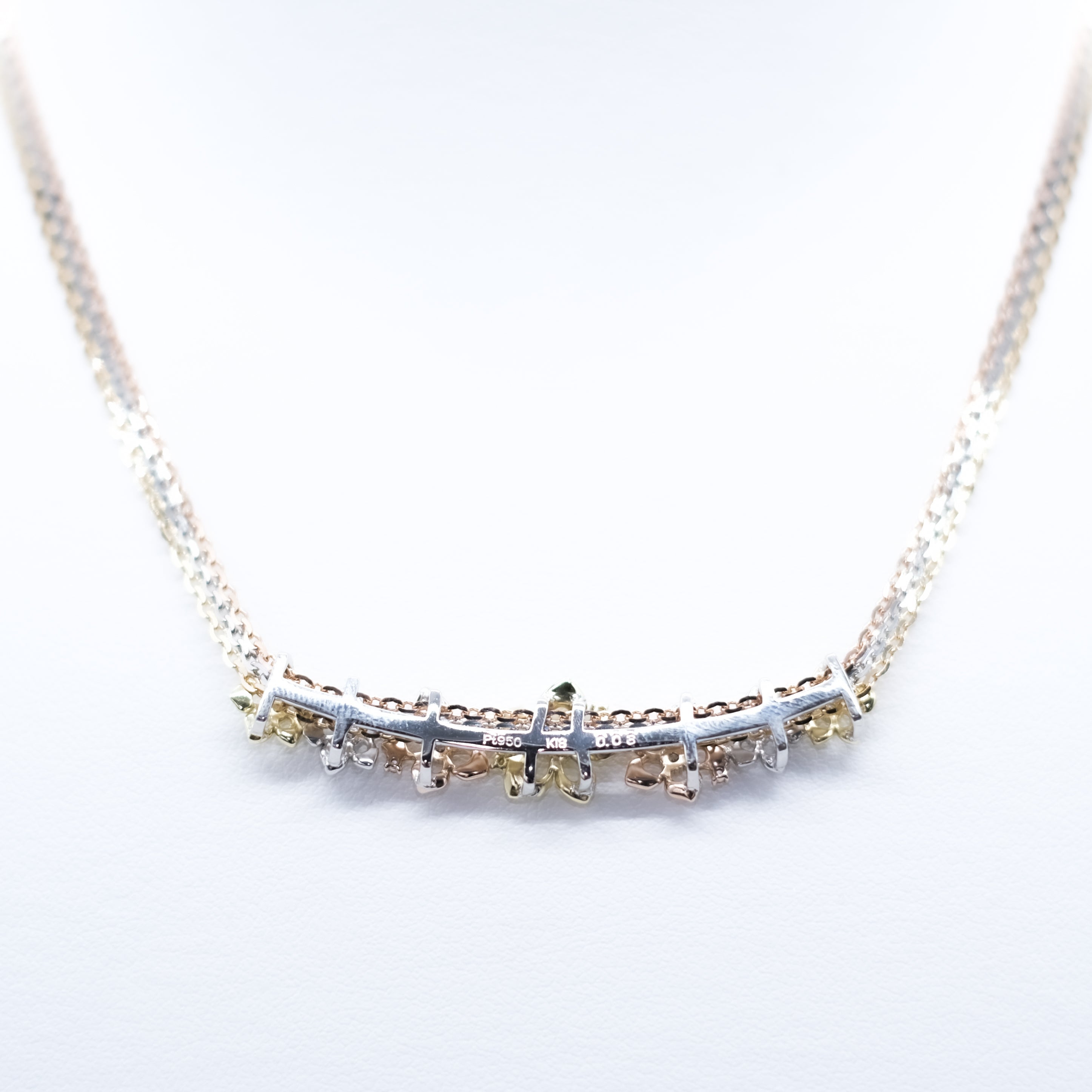 【限定3点】ダイヤモンド K18/プラチナネックレス(スリーカラー/フラワーモチーフ/4月誕生石/鑑別書付)《25V00201》