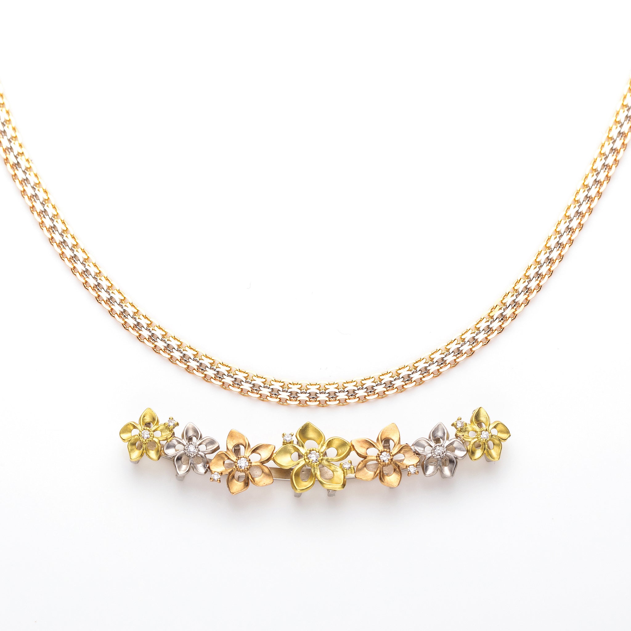 限定3点】ダイヤモンド K18/プラチナネックレス(スリーカラー/フラワー